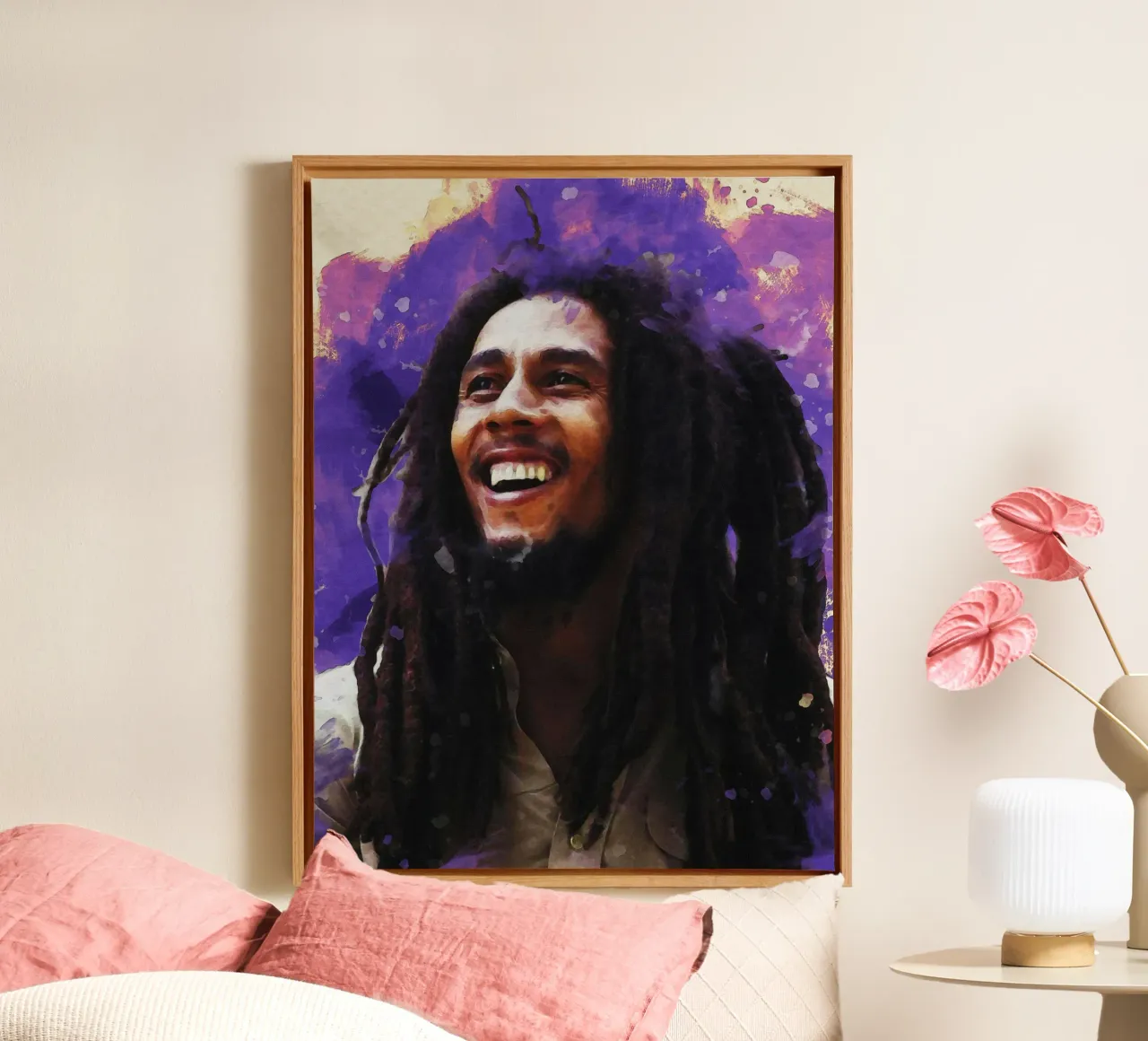 Smudge of Portrait Bob Marley canvas with Floater frame by Gunawan Rb