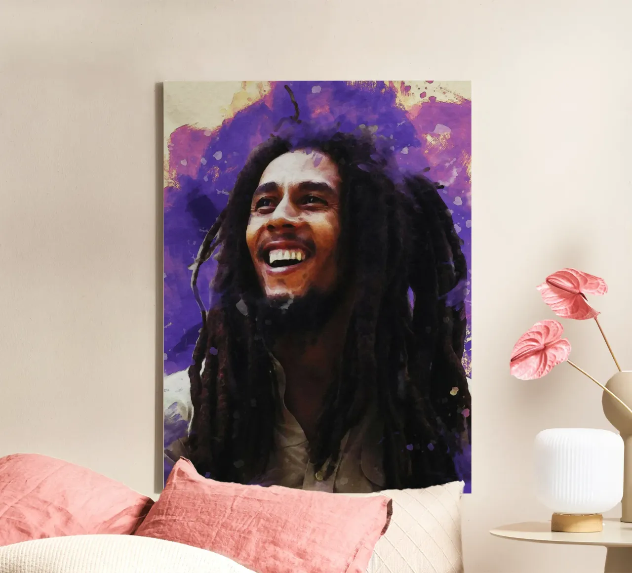 Smudge of Portrait Bob Marley canvas with Floater frame by Gunawan Rb