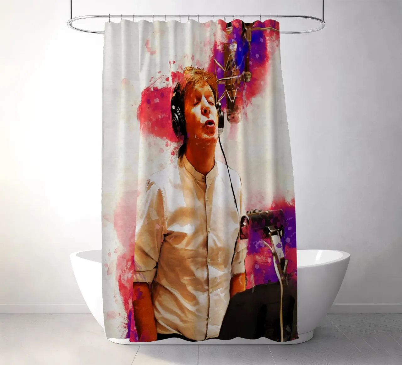 Macchia di ritratto Paul McCartney in studio tenda da doccia da Gunawan Rb