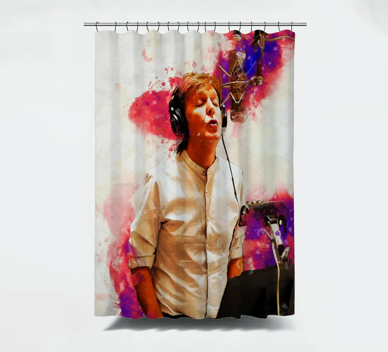 Macchia di ritratto Paul McCartney in studio tenda da doccia da Gunawan Rb