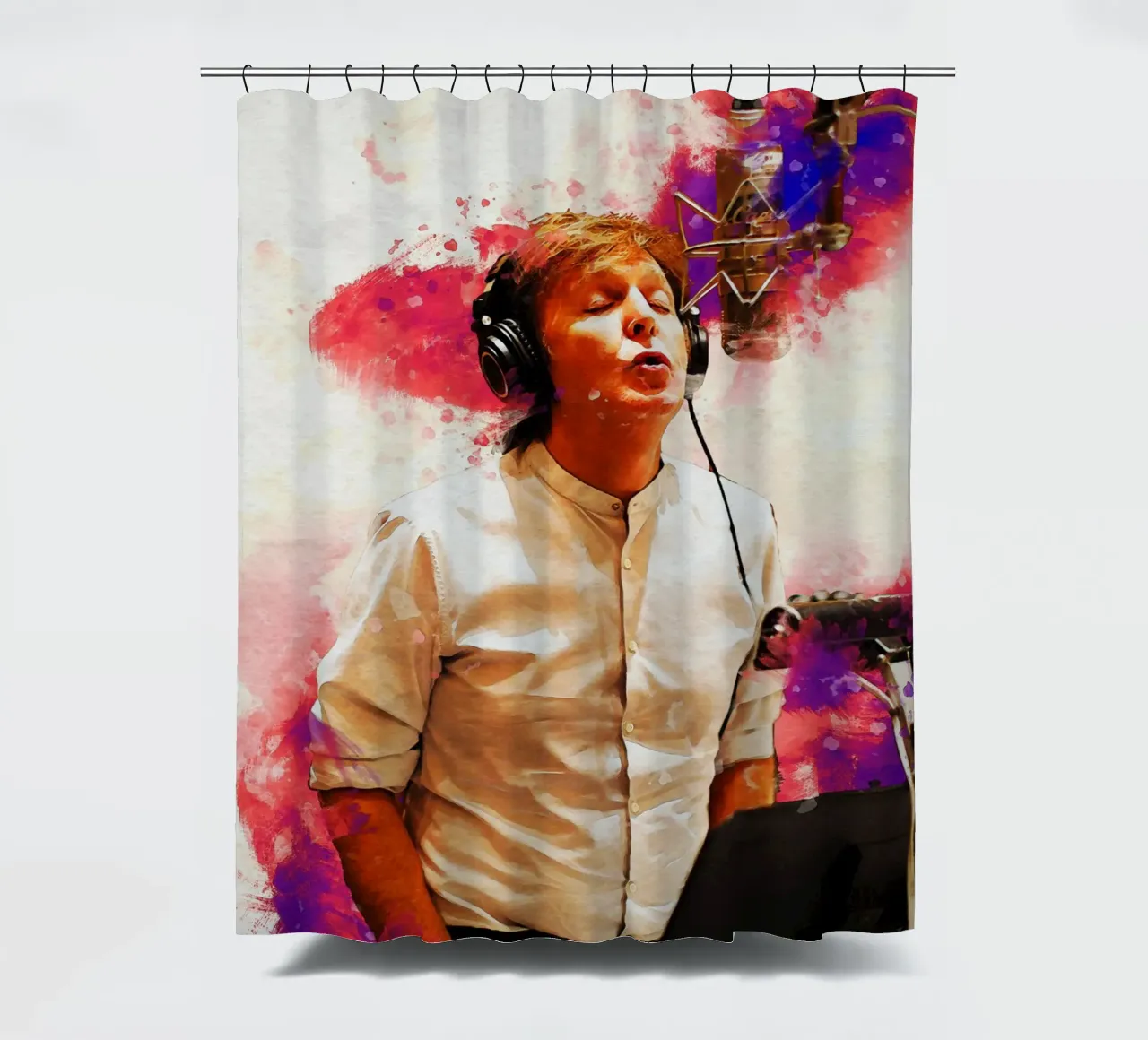 Macchia di ritratto Paul McCartney in studio tenda da doccia da Gunawan Rb