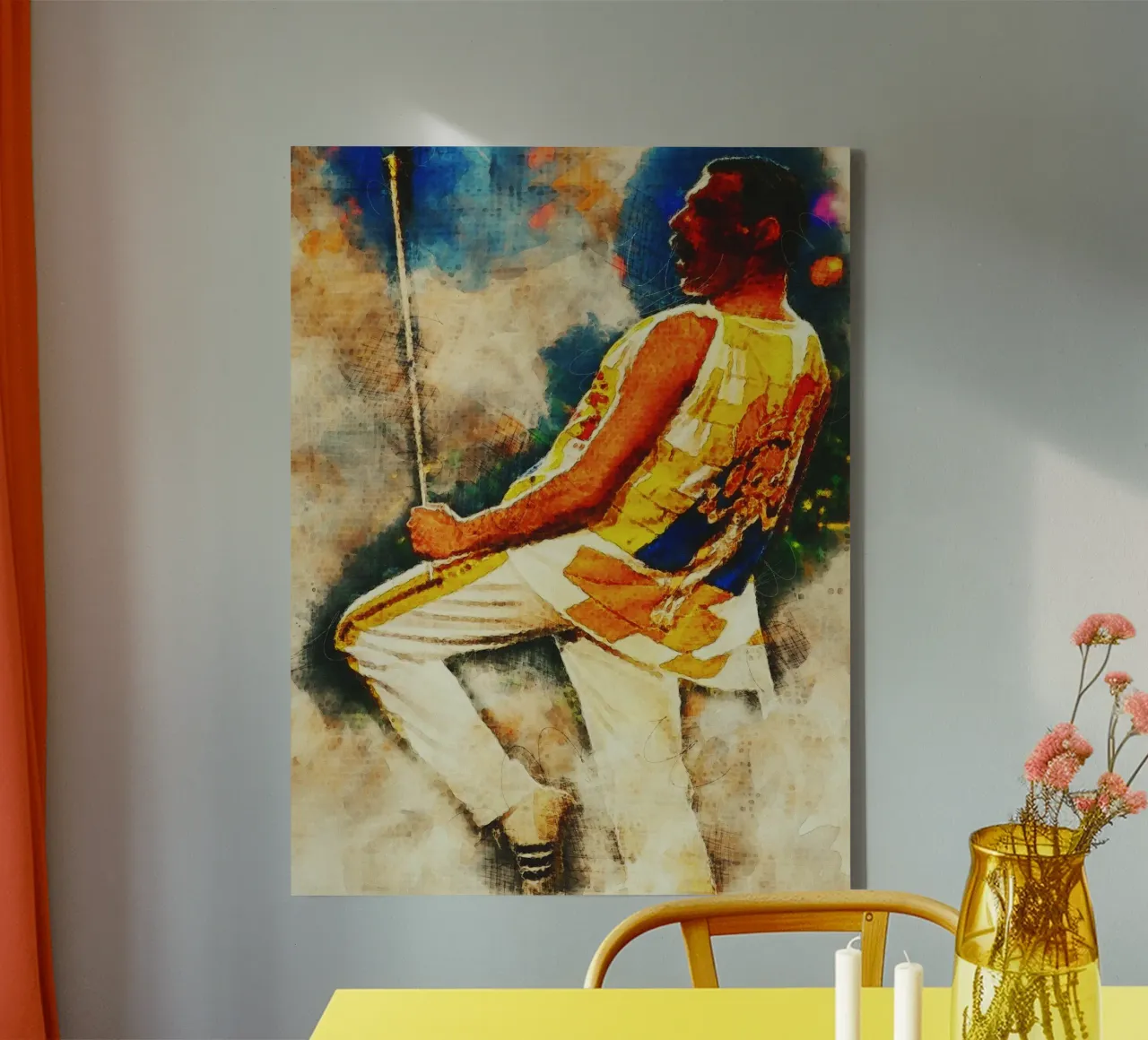 Smudge of Portrait Freddie Mercury en directo lienzo con Marco flotante de Gunawan Rb