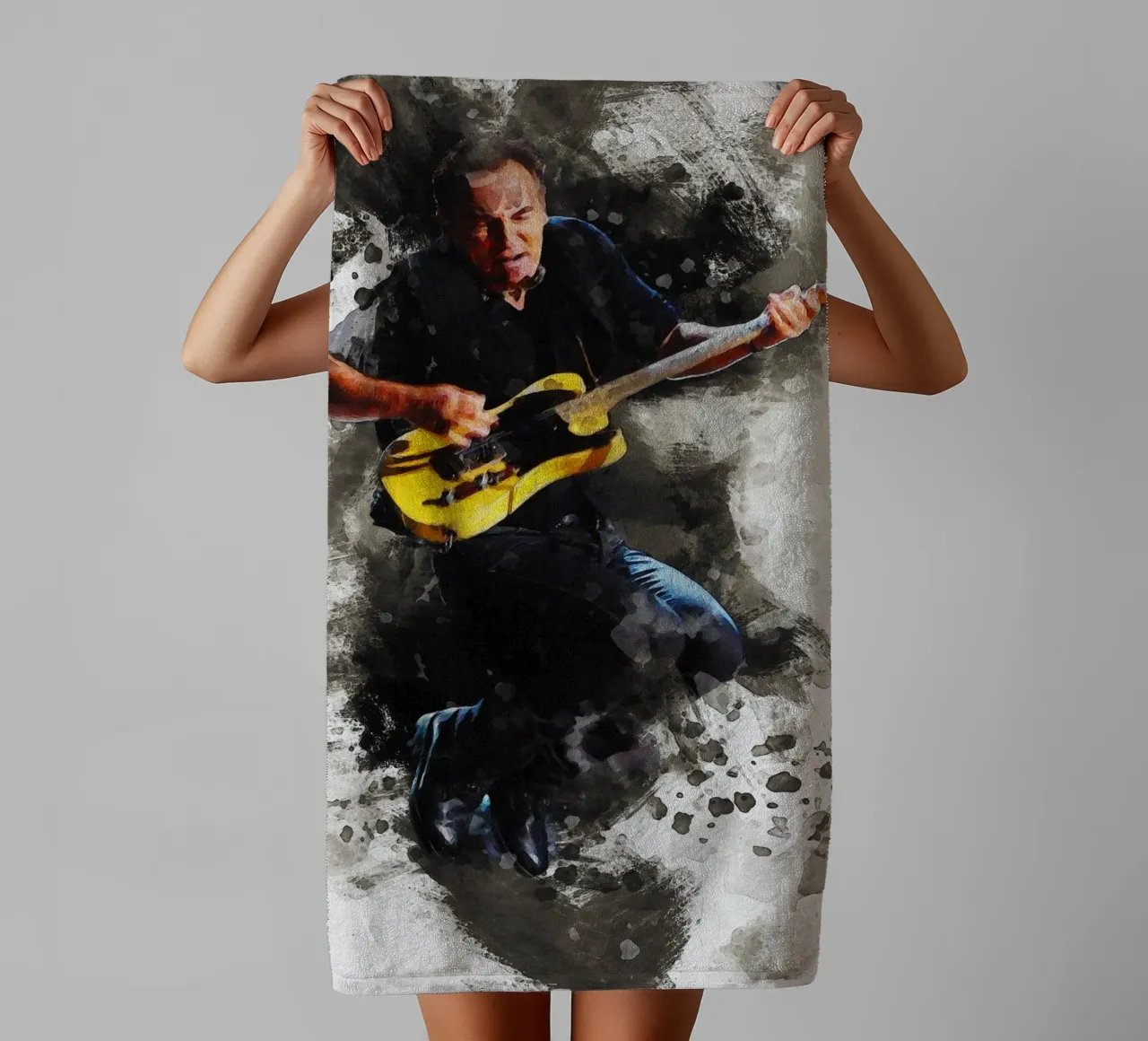 Smudge of Bruce Springsteen jump in concert towel by Gunawan Rb