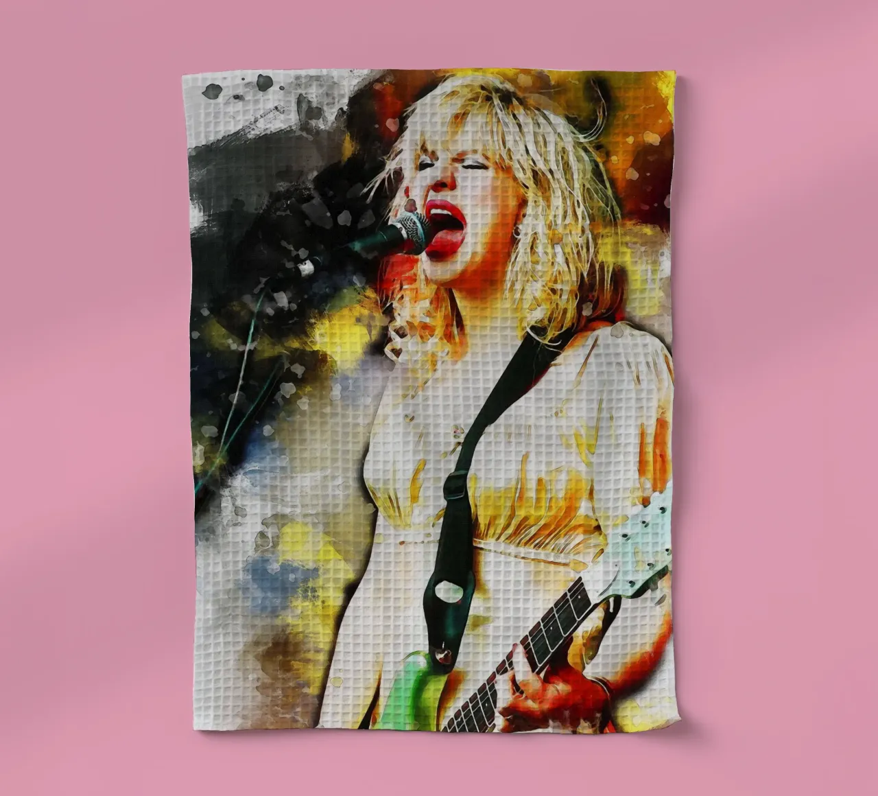 Smudge of Portrait Courtney Love tea towel by Gunawan Rb
