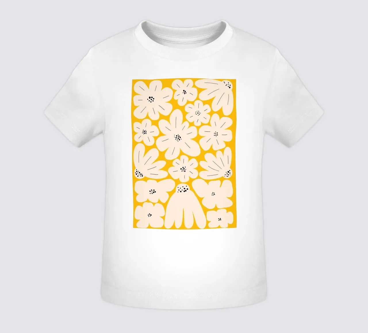Bold abstract floral art, Yellow baby t-shirt by pdigitalprints