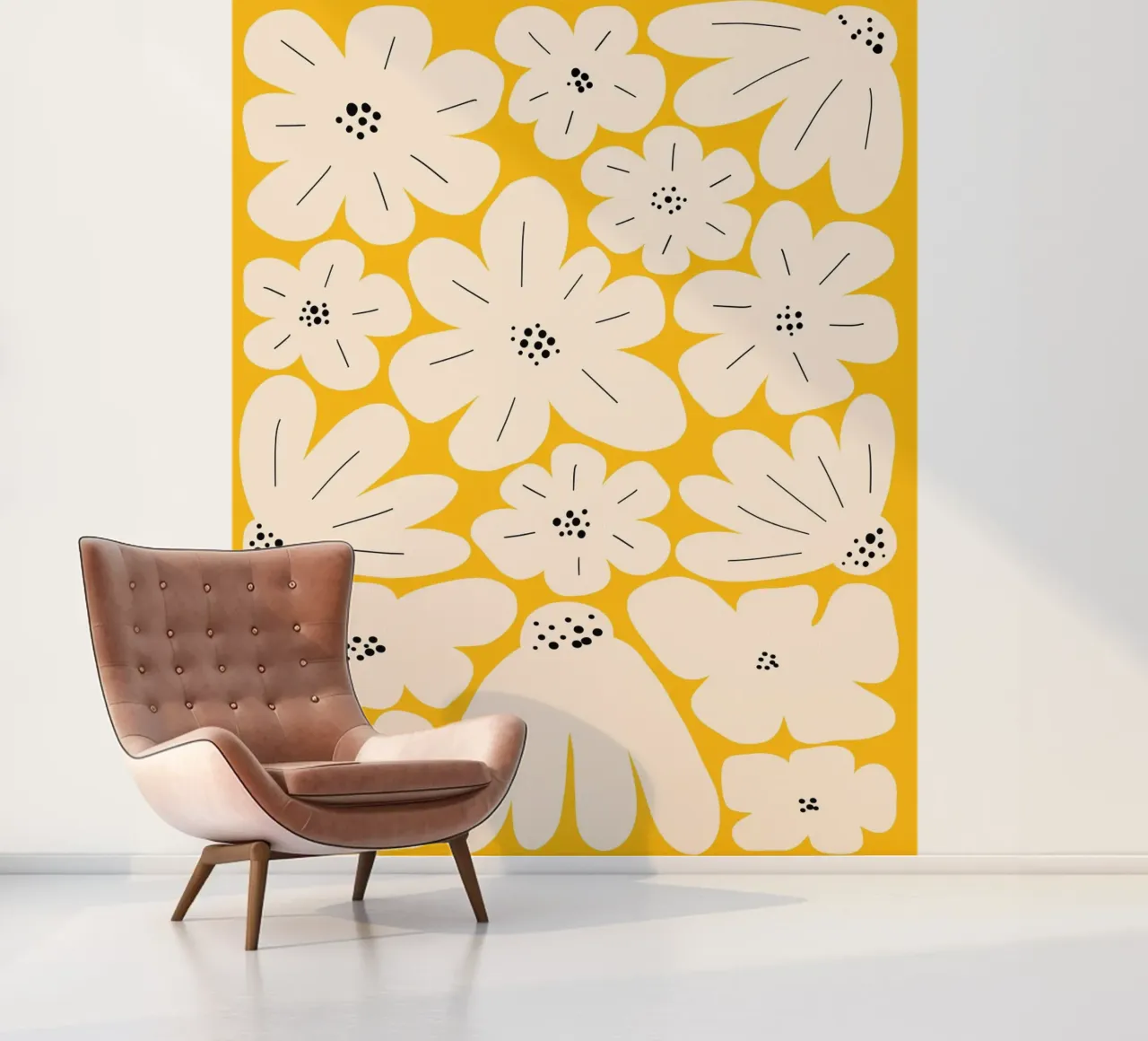 Bold abstract floral art, Yellow photo wallpaper by pdigitalprints