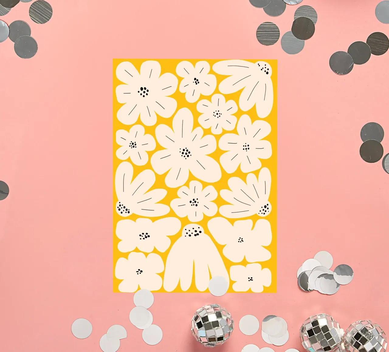 Bold abstract floral art, Yellow sticker by pdigitalprints