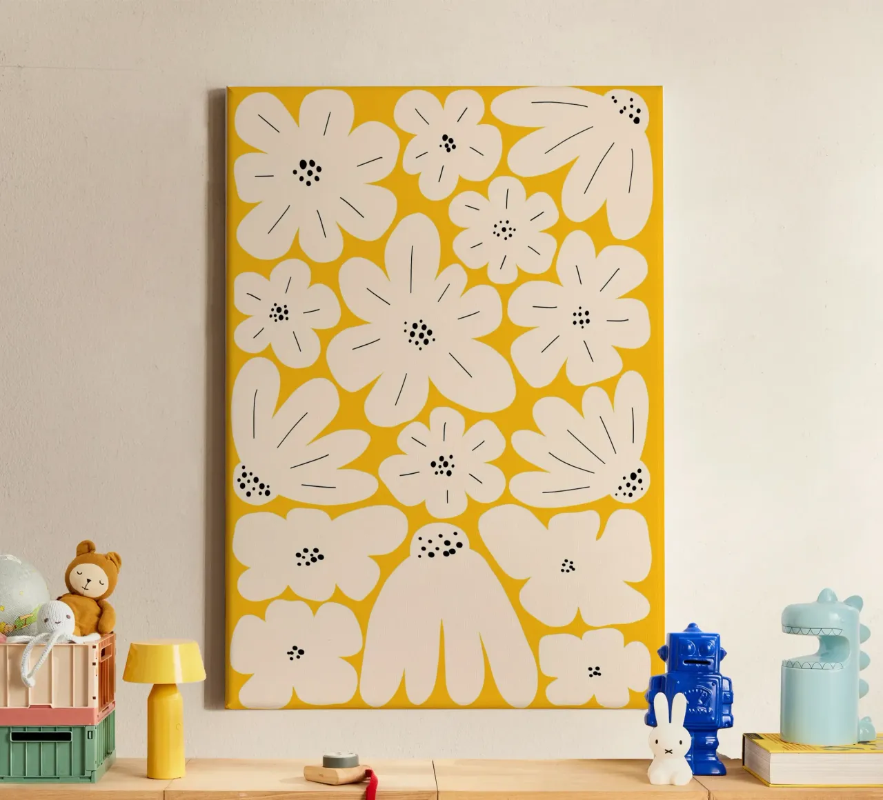 Gewaagde abstracte bloemsierkunst, Geel canvas met Baklijst van pdigitalprints