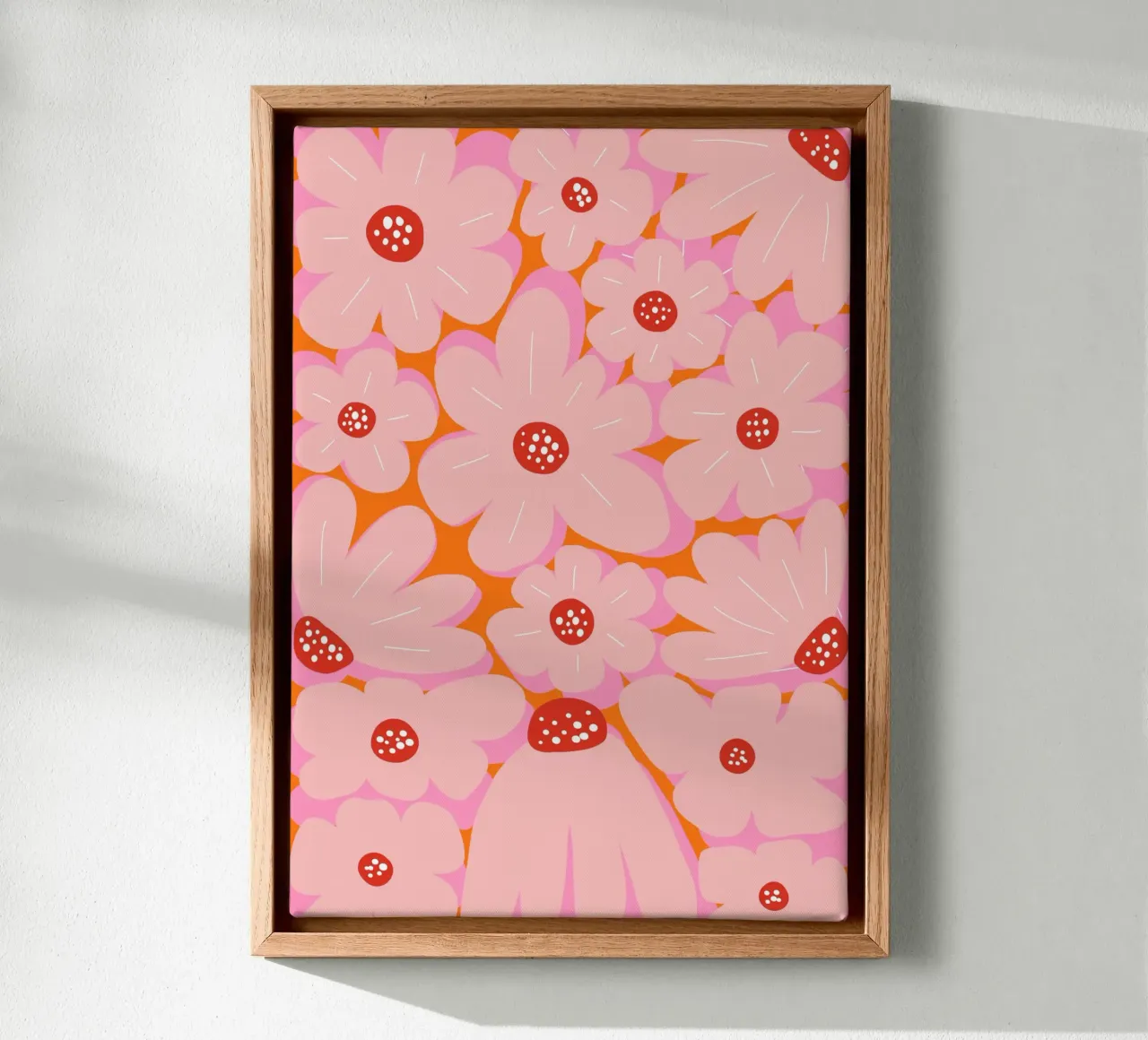 Abstracte bloemsierkunst, Dopaminekleuren canvas met Baklijst van pdigitalprints