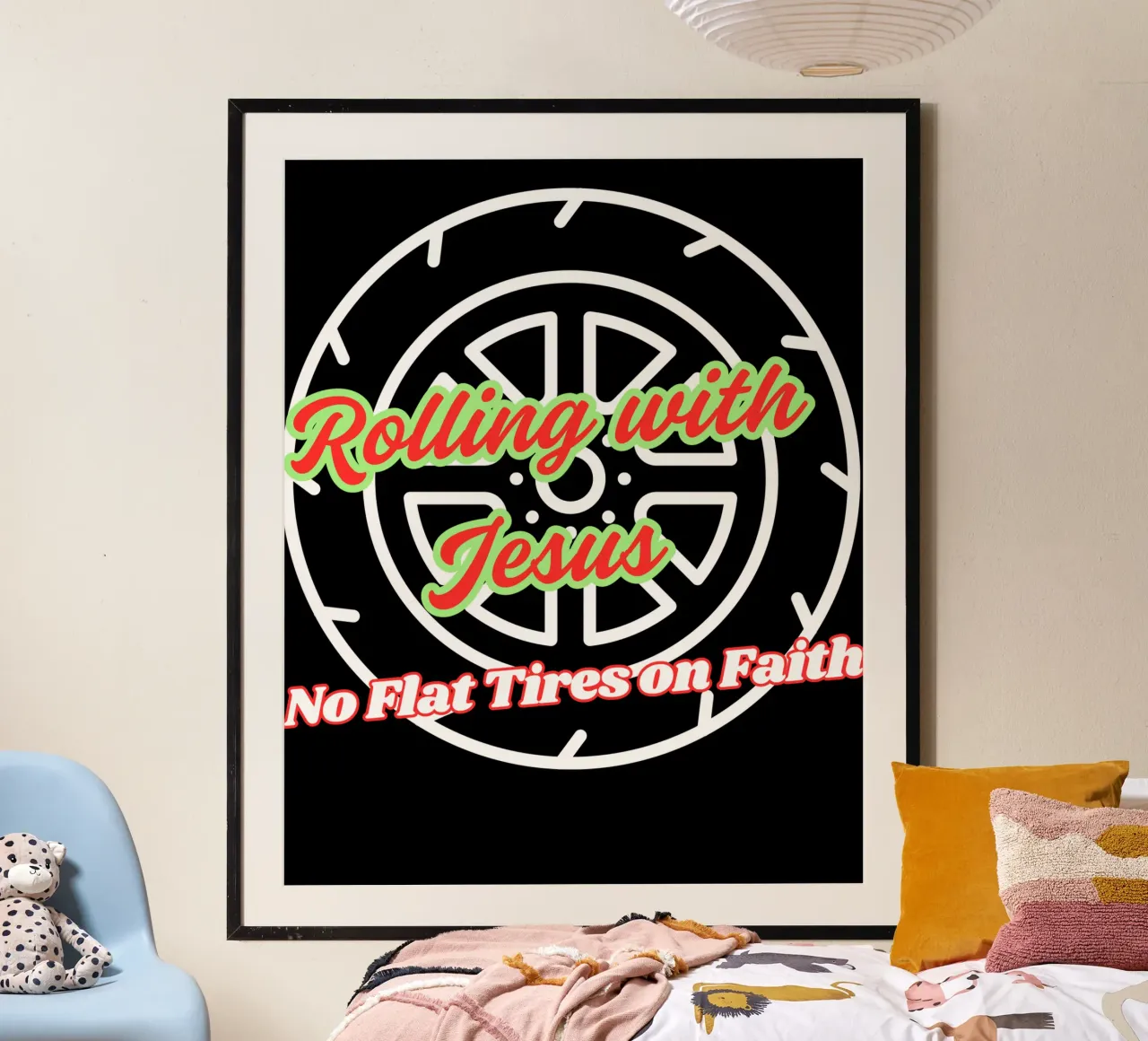 Maglietta Rolling with Jesus, abbigliamento cristiano Camicia di fede unisex poster da Lionandlamb