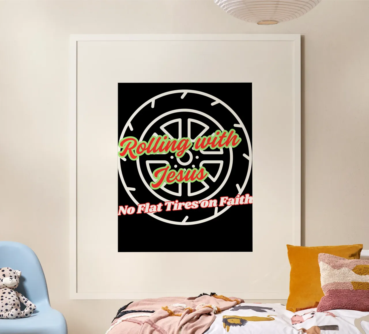Maglietta Rolling with Jesus, abbigliamento cristiano Camicia di fede unisex poster da Lionandlamb