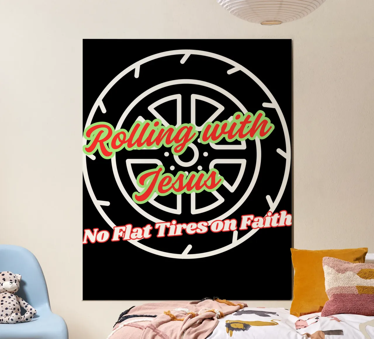 Maglietta Rolling with Jesus, abbigliamento cristiano Camicia di fede unisex poster da Lionandlamb