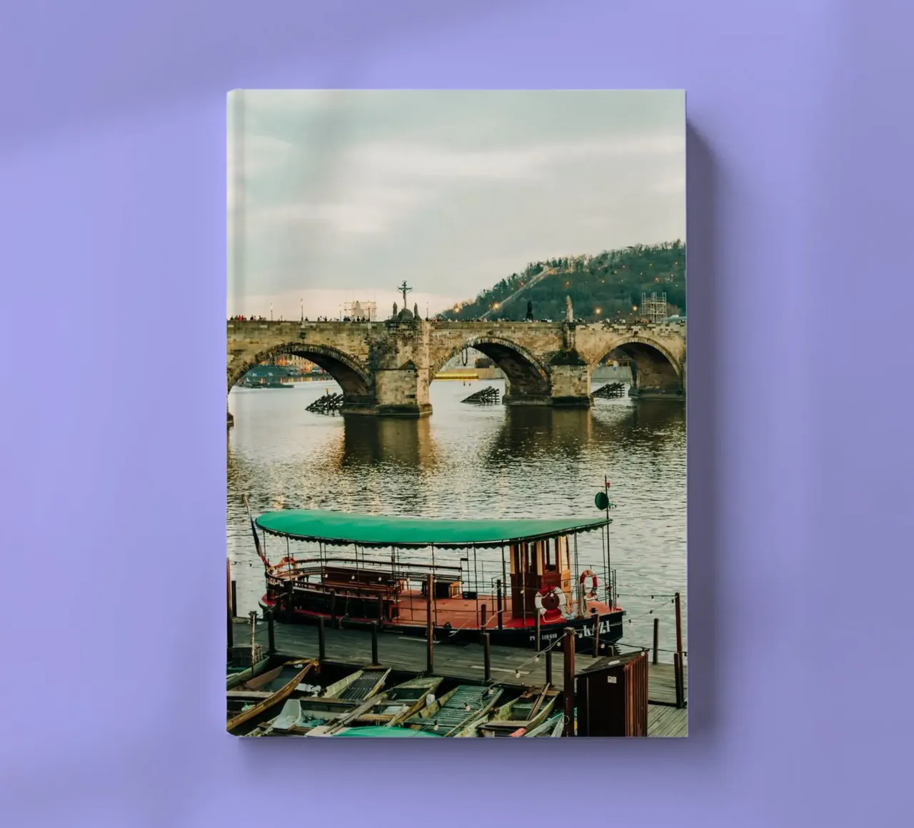 Prague, Charles Bridge - Sunset on the Vltava River notebook by Bold and Retro