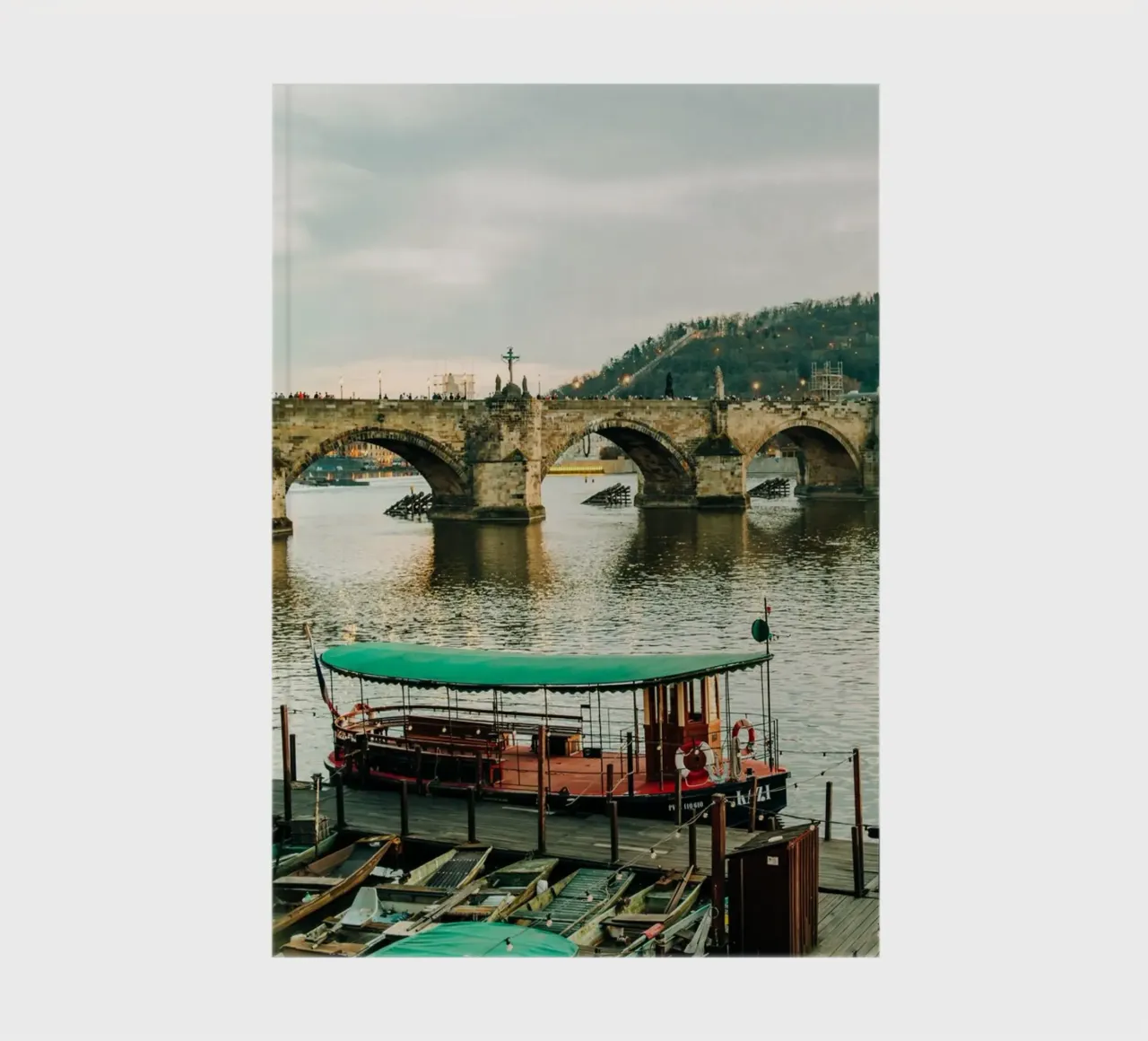 Prague, Charles Bridge - Sunset on the Vltava River notebook by Bold and Retro