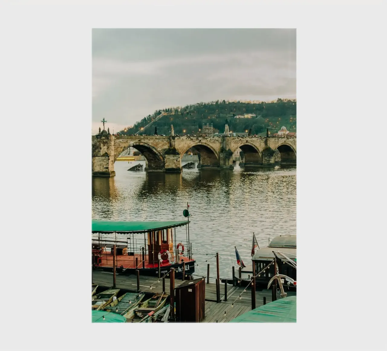 Prague, Charles Bridge - Sunset on the Vltava River notebook by Bold and Retro
