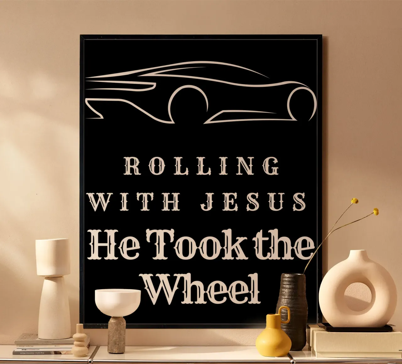 Rolling with Jesus Tee, Christliche Kleidung Unisex Glaube Merch Poster mit Kunststoffrahmen von Lionandlamb
