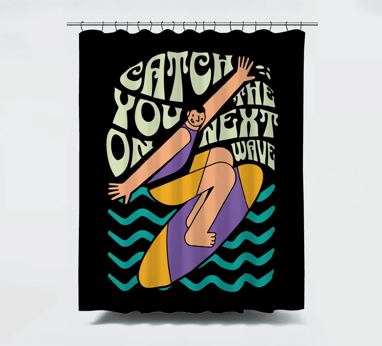 Catch you on the next wave shower curtain by Gunawan Rb