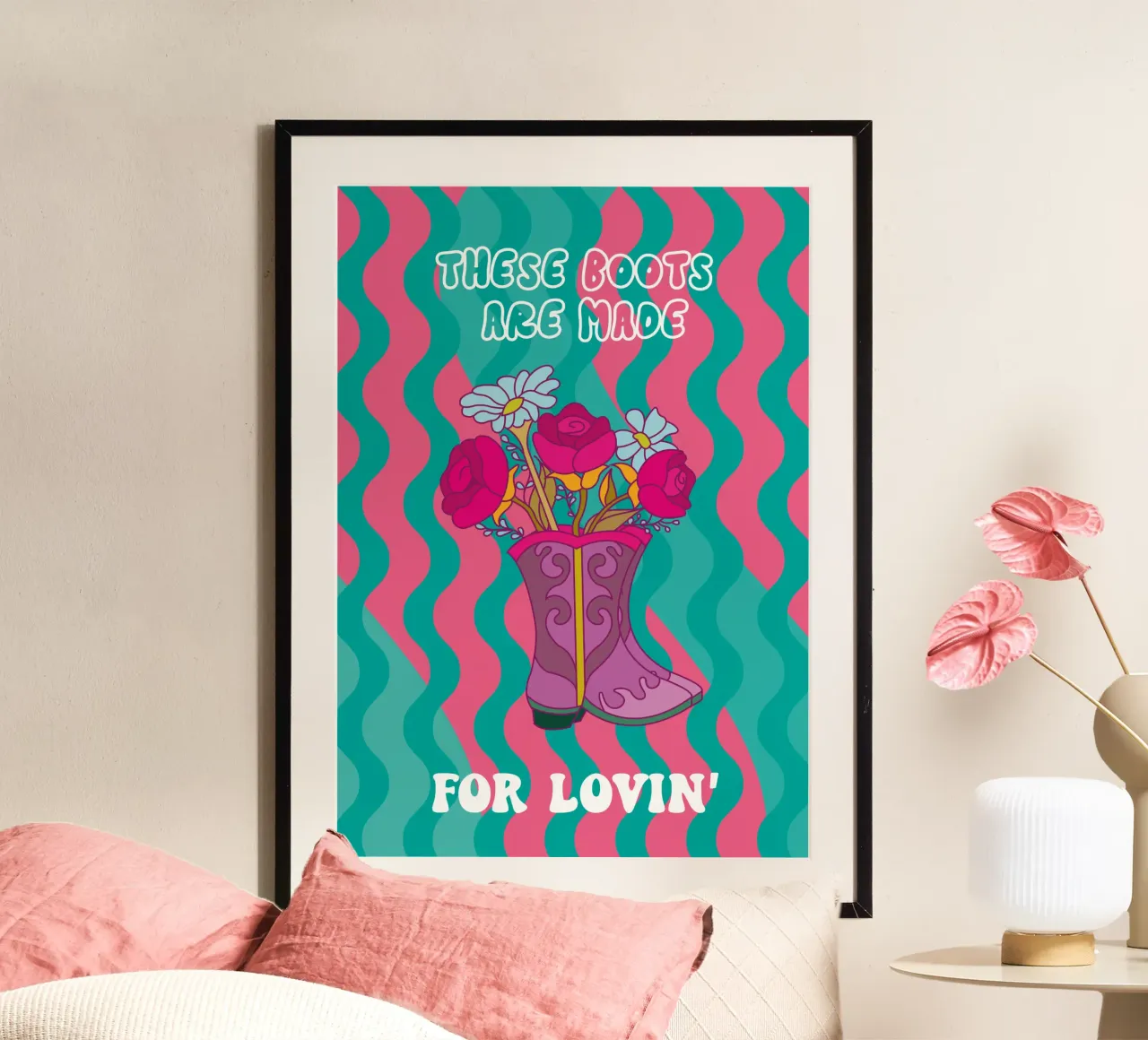 Botas Valentines Lovin poster con marco de plástico de Ana Paniagua Design