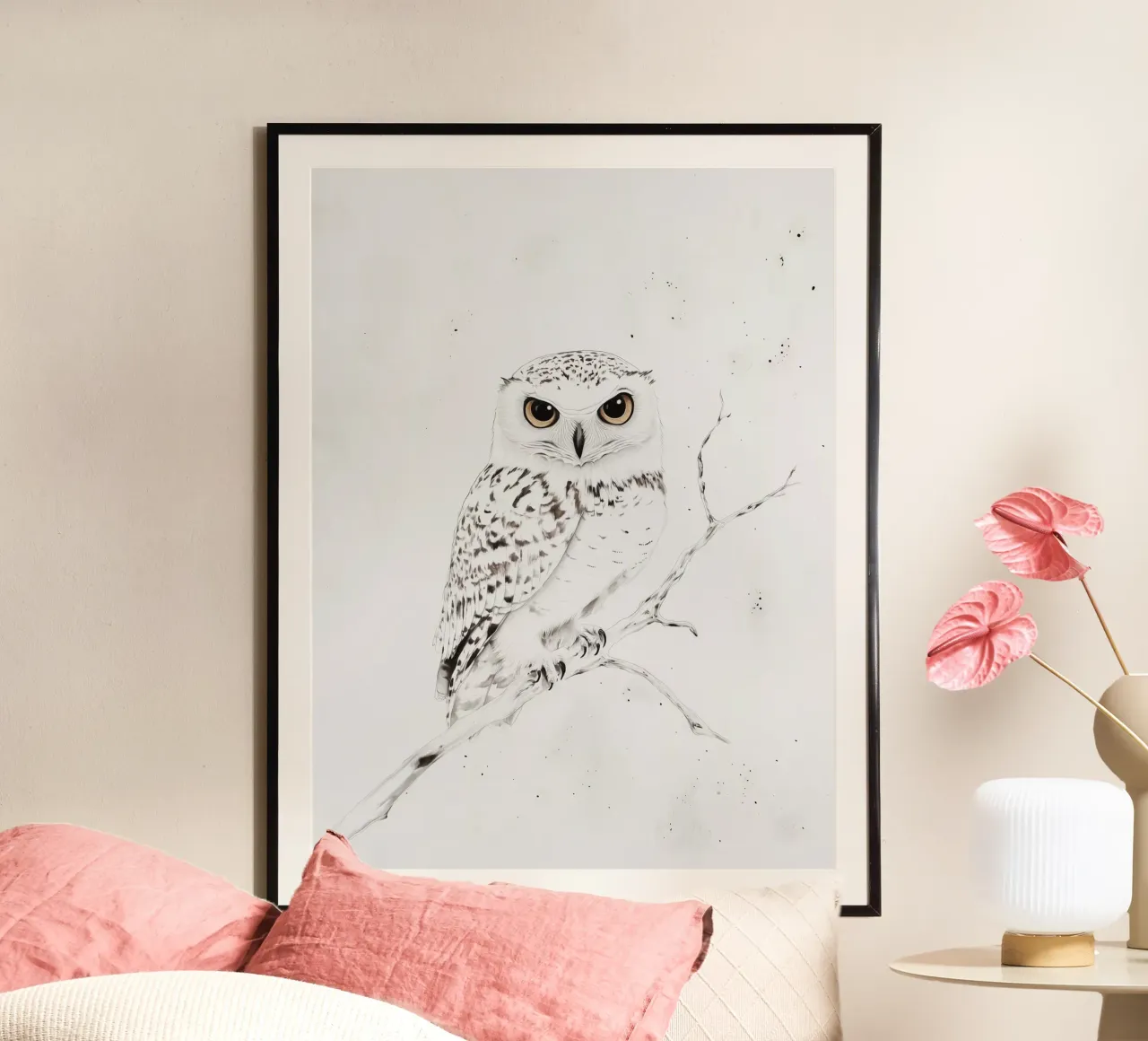 Elegante gufo bianco carta hahnemühle da Carinaprint