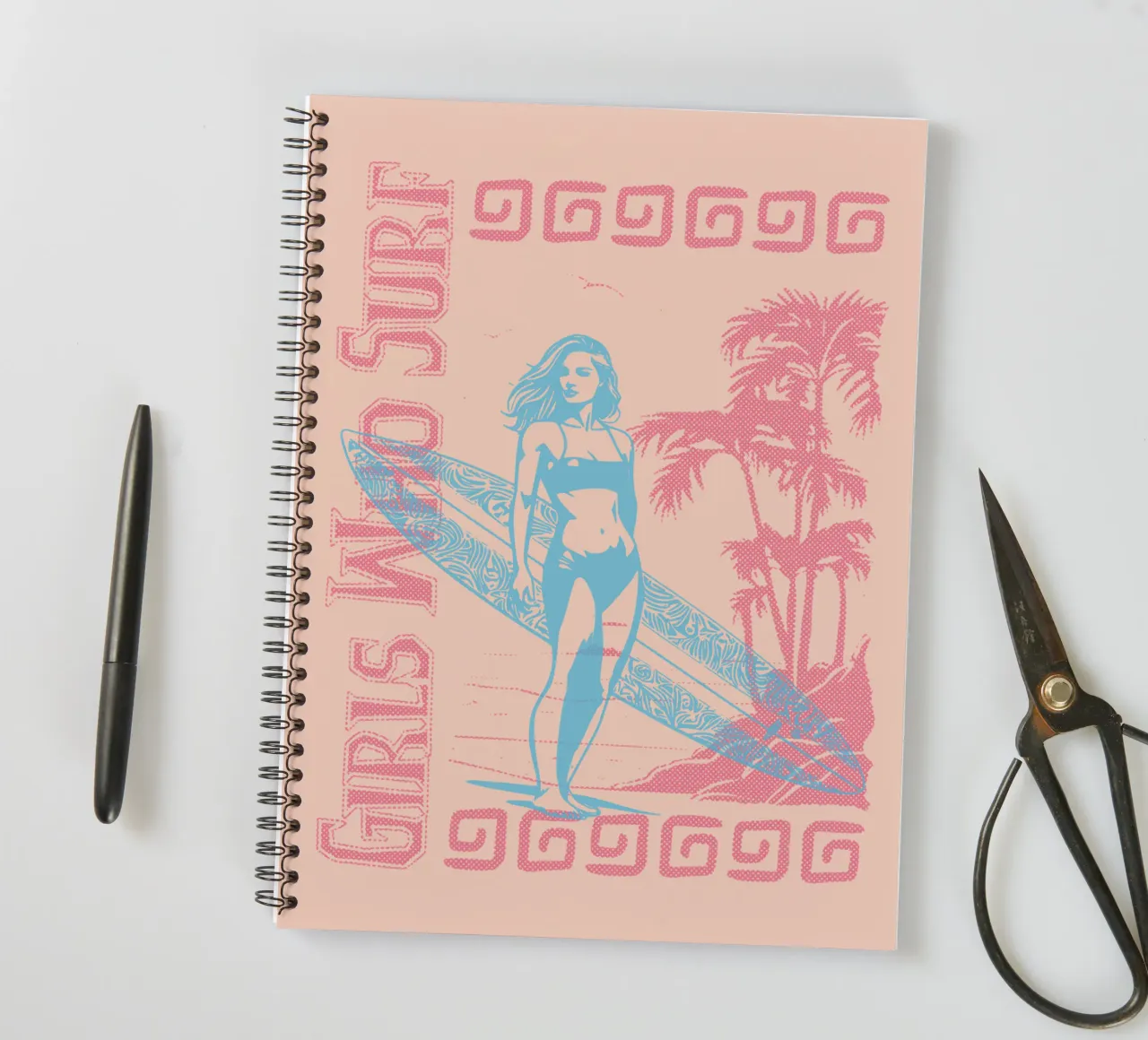 Girls Who Surf in Beach spiral notebook by Gunawan Rb