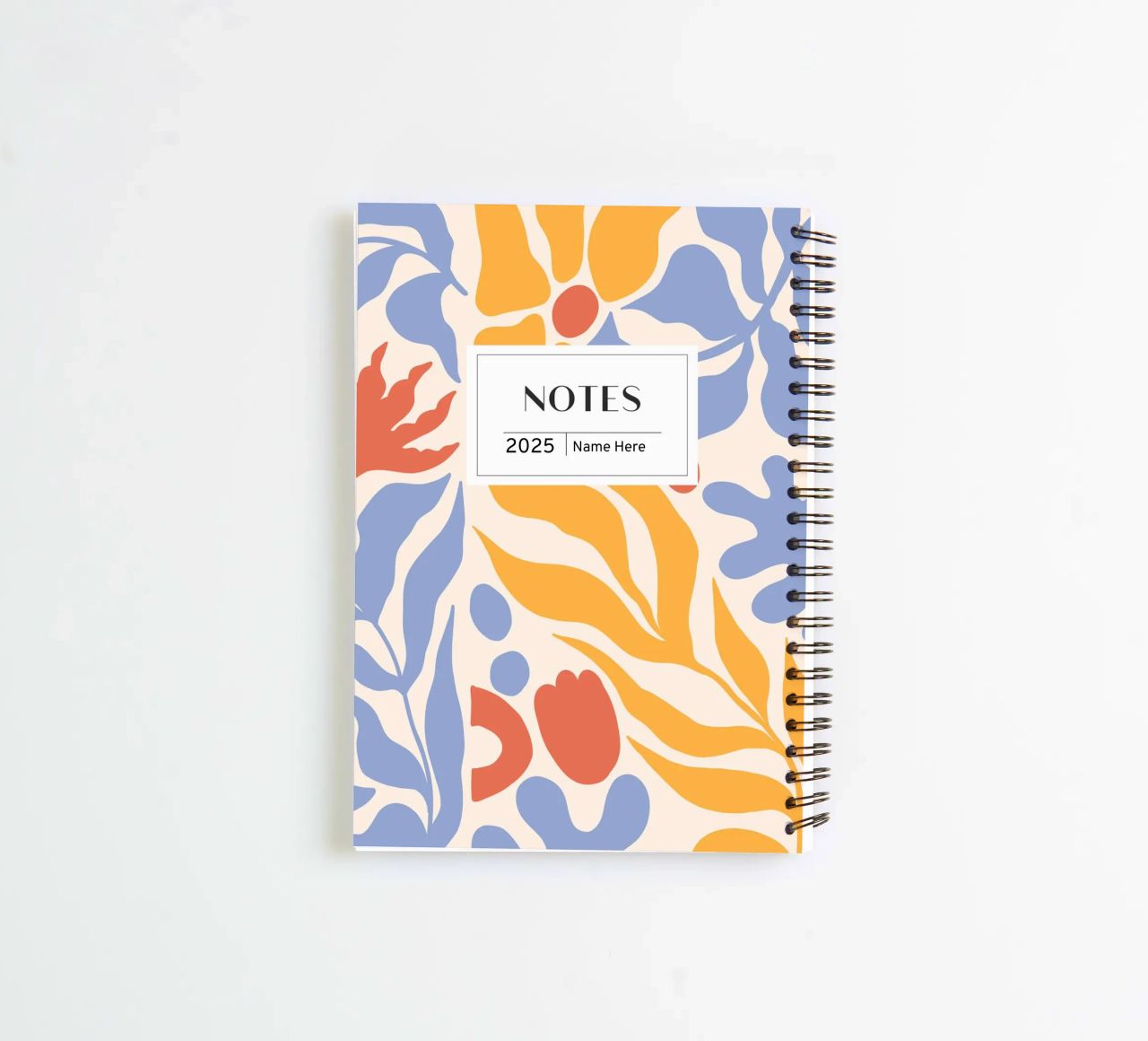 Dagboek met bloemen, Scandi Ontwerp, Jaarboek met eigen naam notitieboek met spiraal van Peaches Art Prints