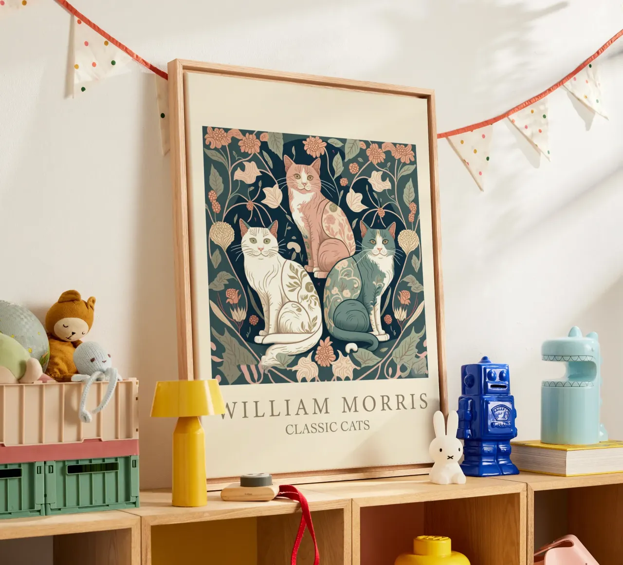 William Morris Gatti classici - Gatti a 3 colori tela con Cornice a cassetta da Peaches Art Prints