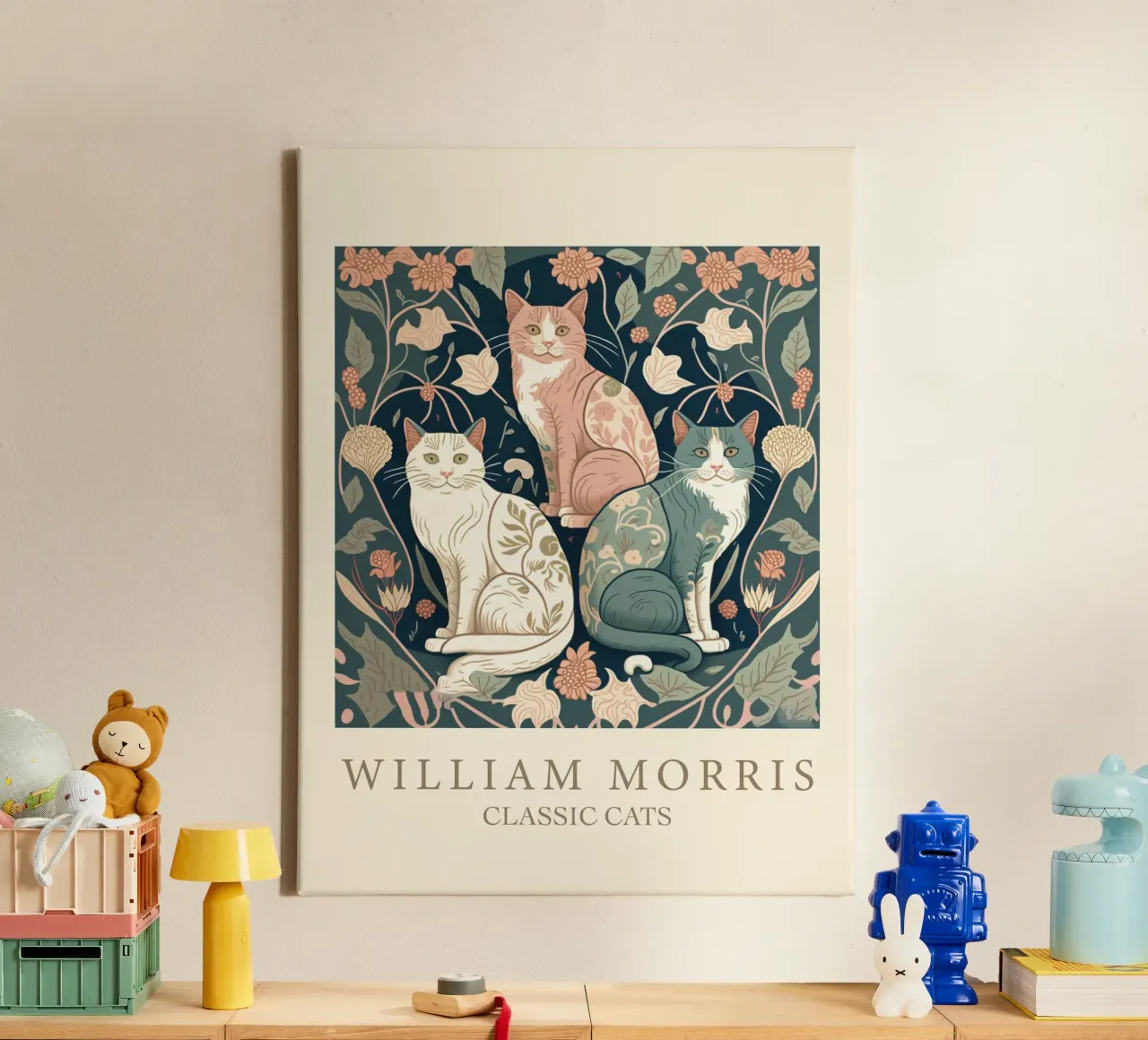William Morris Gatti classici - Gatti a 3 colori tela con Cornice a cassetta da Peaches Art Prints
