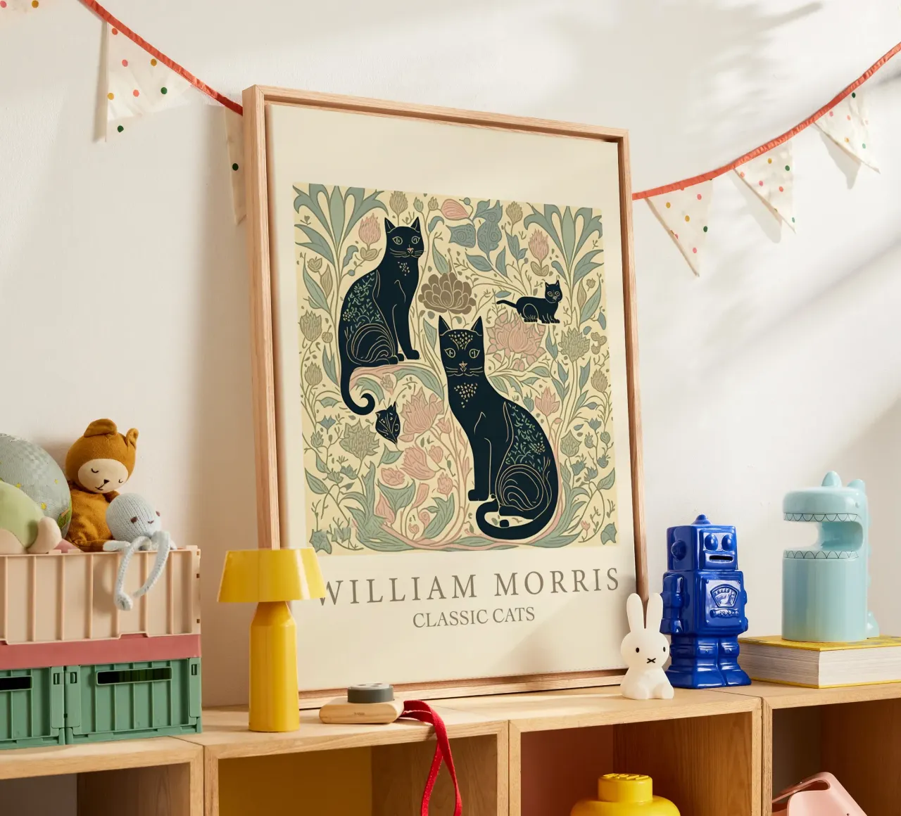 William Morris Gatti classici - Gatti neri botanici tela con Cornice a cassetta da Peaches Art Prints