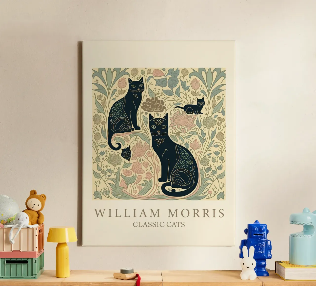 William Morris Gatti classici - Gatti neri botanici tela con Cornice a cassetta da Peaches Art Prints