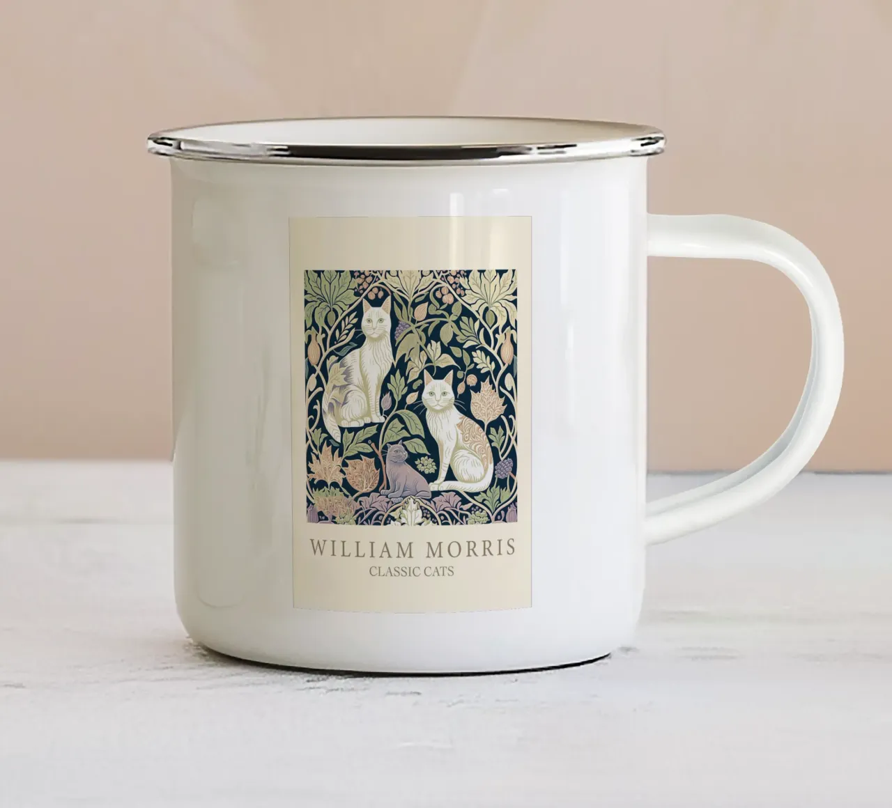 William Morris Gatti classici - Gatti bianchi tazza in smalto da Peaches Art Prints