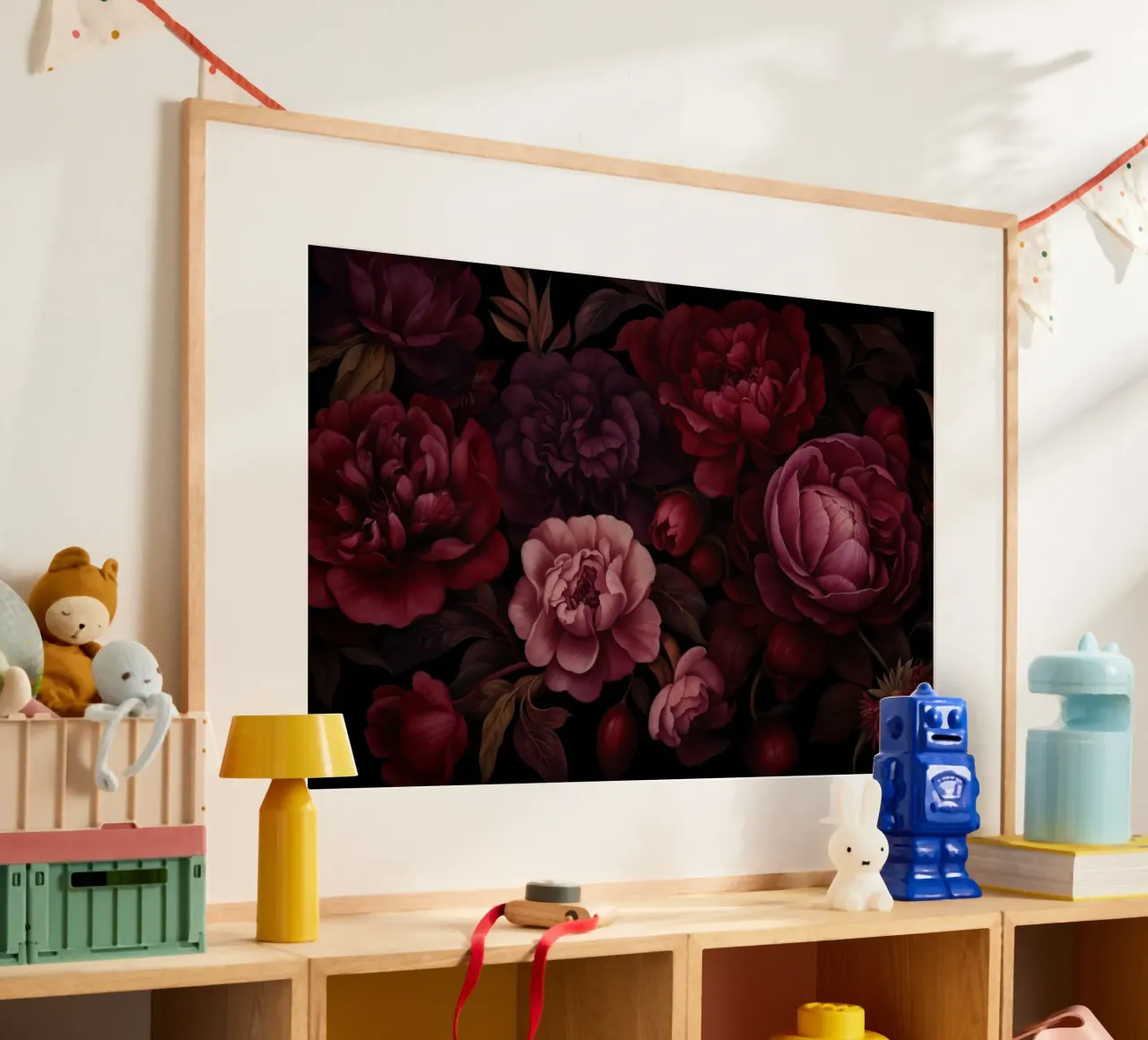 Grandezza vittoriana Fiori grandi rosso borgogna poster con telaio in legno da Andrea Haase Floral Passion