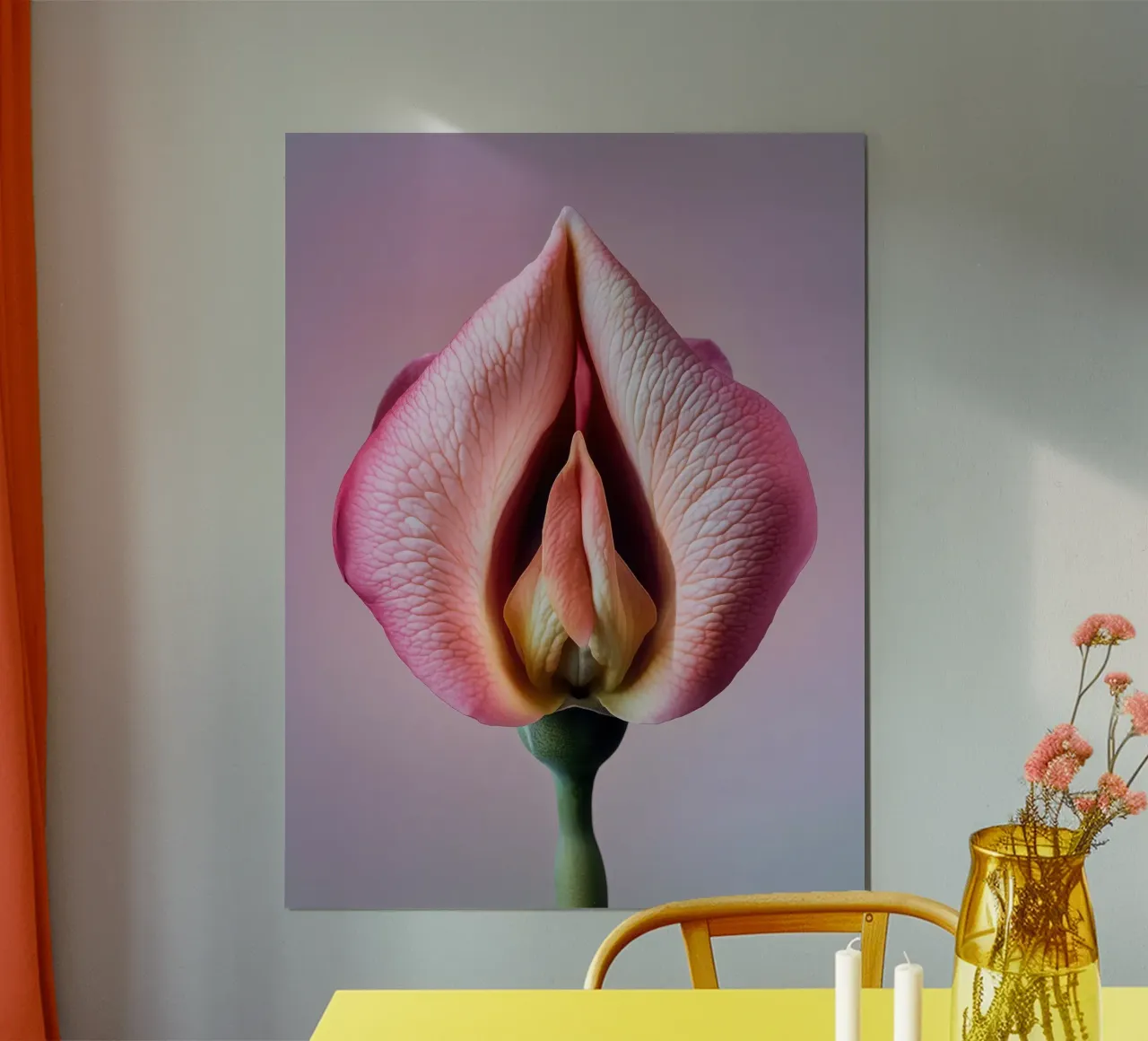 Orchidea erotica per gli amanti dei fiori poster con telaio in legno da Autofocus