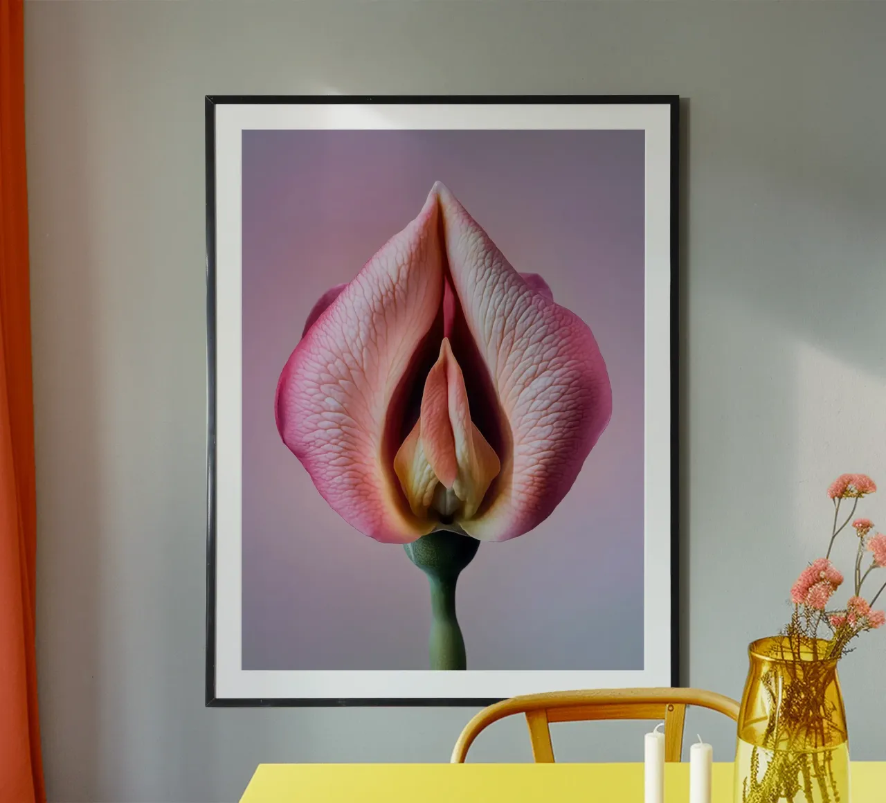Orchidea erotica per gli amanti dei fiori poster con telaio in legno da Autofocus