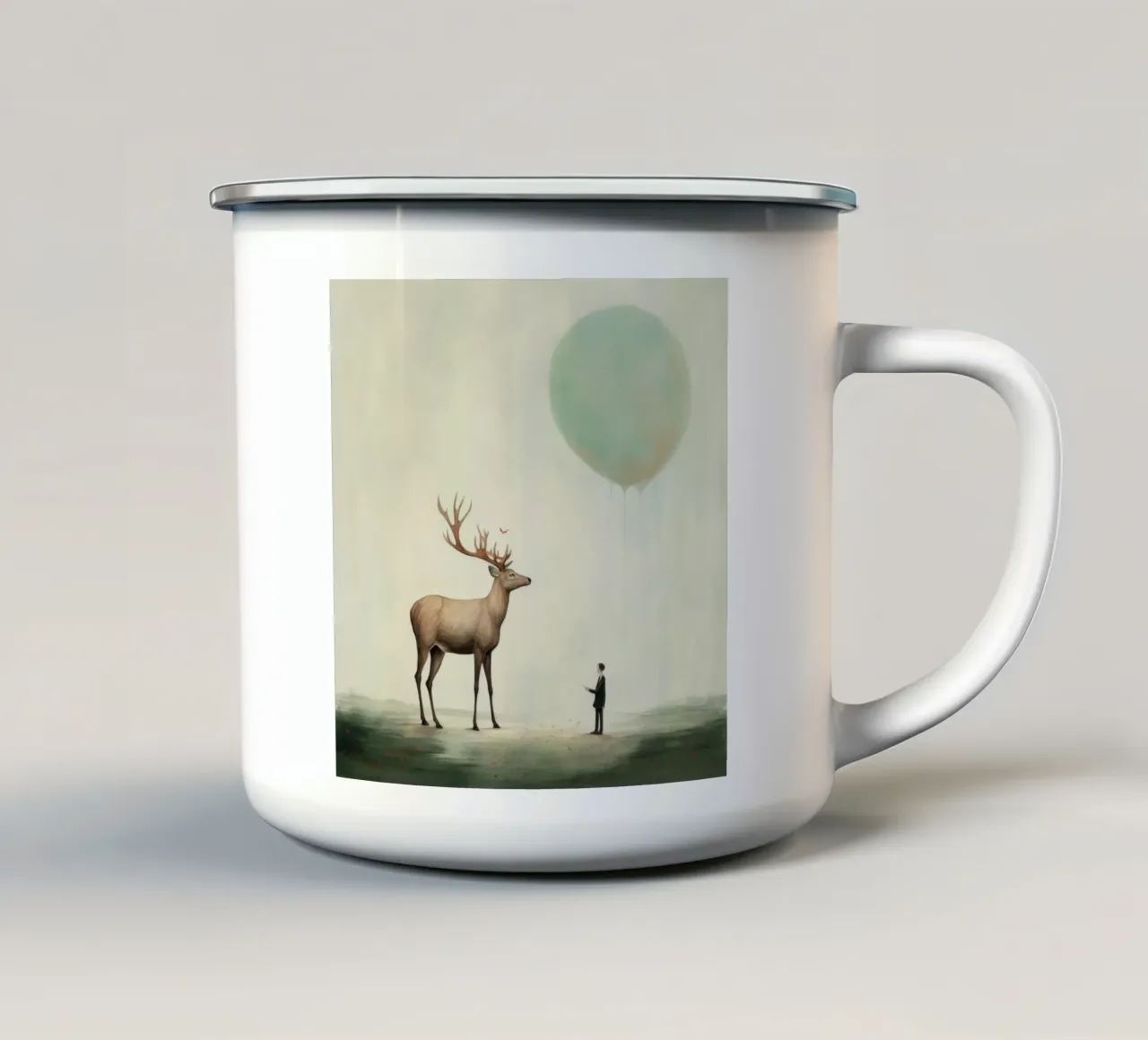 Minimal-Hirsch 3 Emaille Tasse von Minimal Animal Art