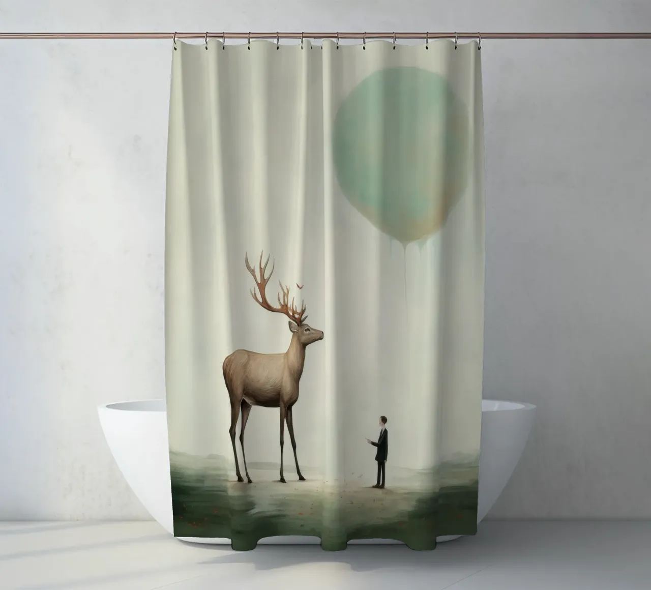 Cervo minimo 3 tenda da doccia da Minimal Animal Art