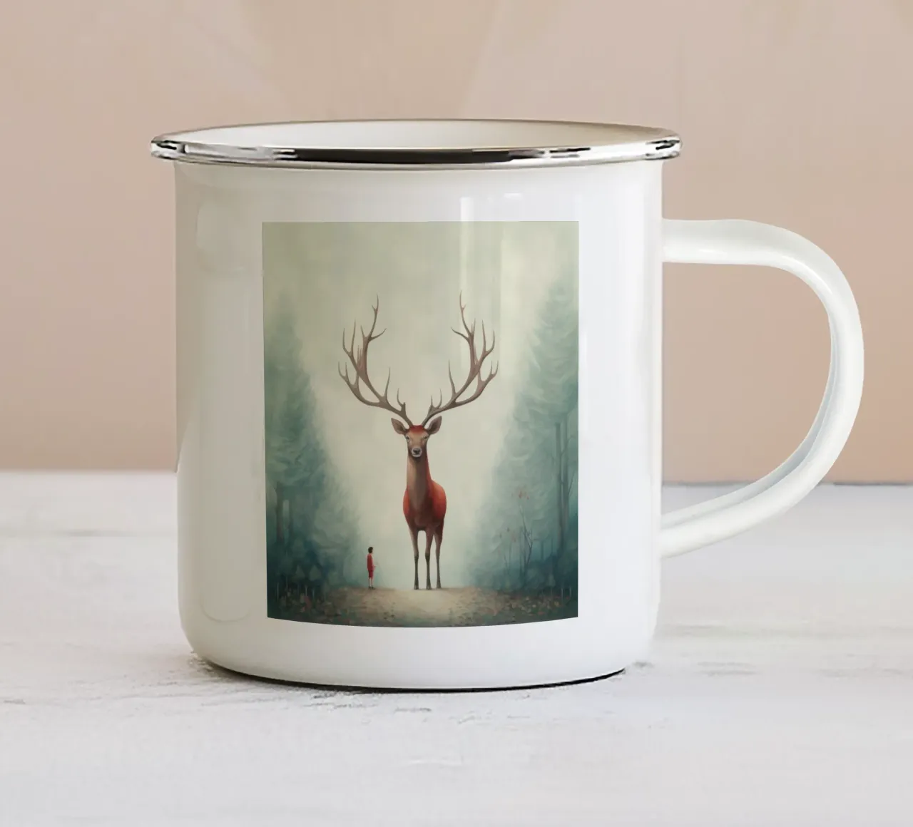 Minimal-Hirsch 4 Emaille Tasse von Minimal Animal Art