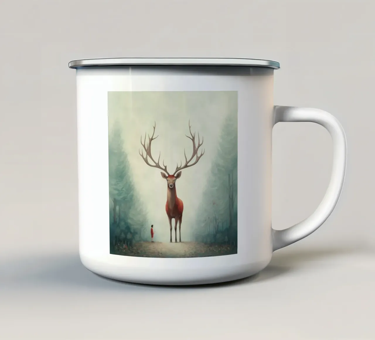 Minimal-Hirsch 4 Emaille Tasse von Minimal Animal Art