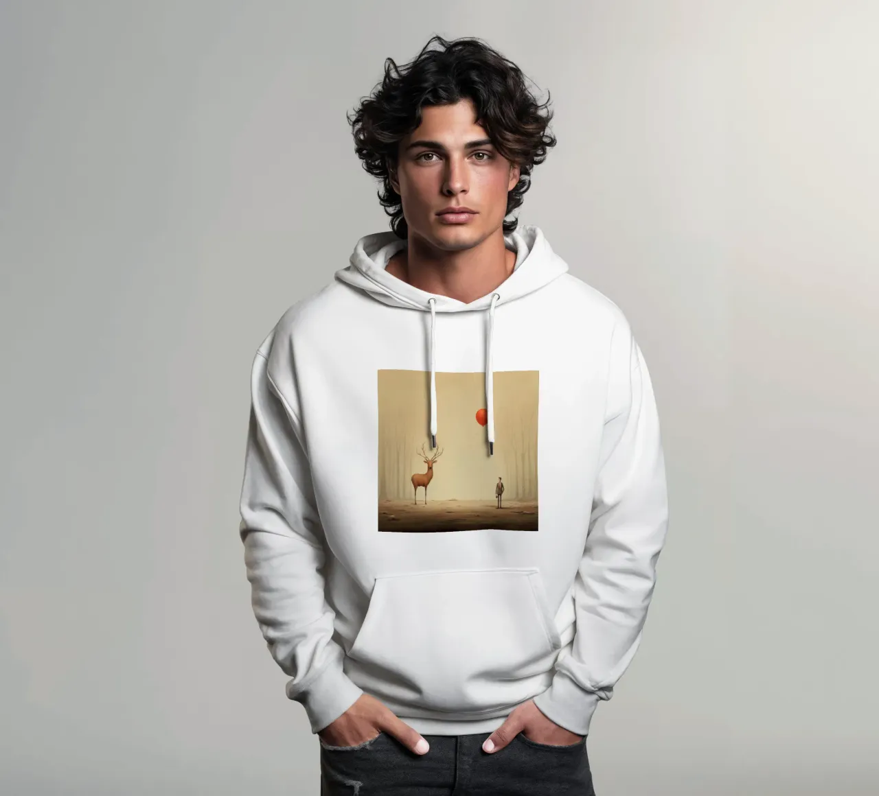Cervo minimo 1 felpa con cappuccio da Minimal Animal Art