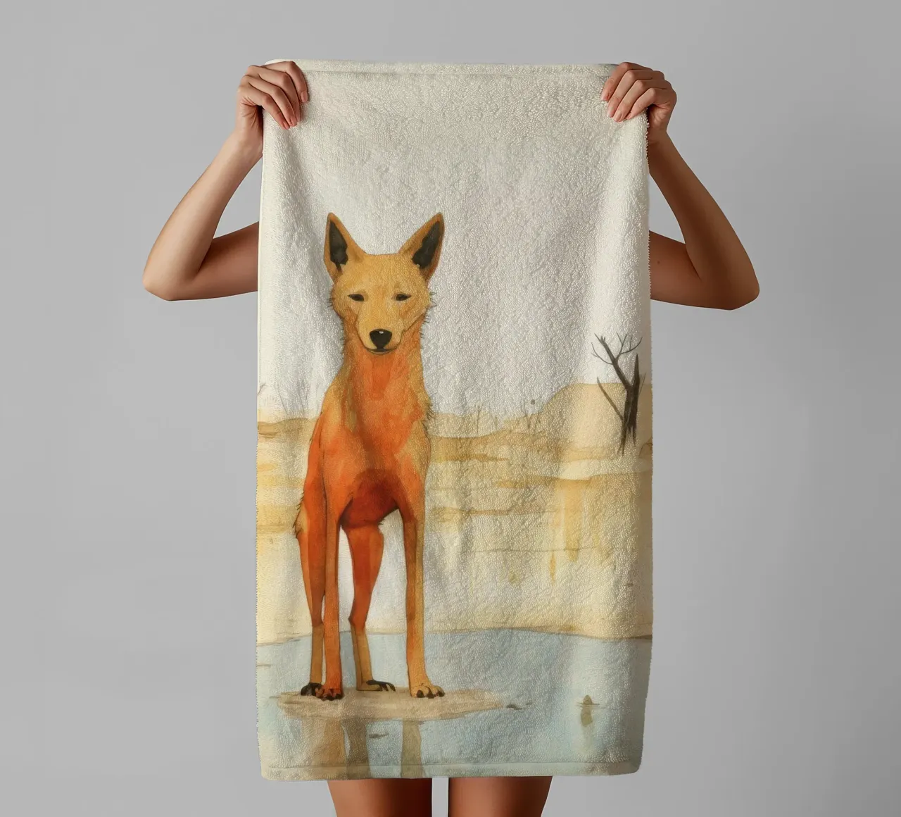 Minimal Dingo 4 towel by Minimal Animal Art