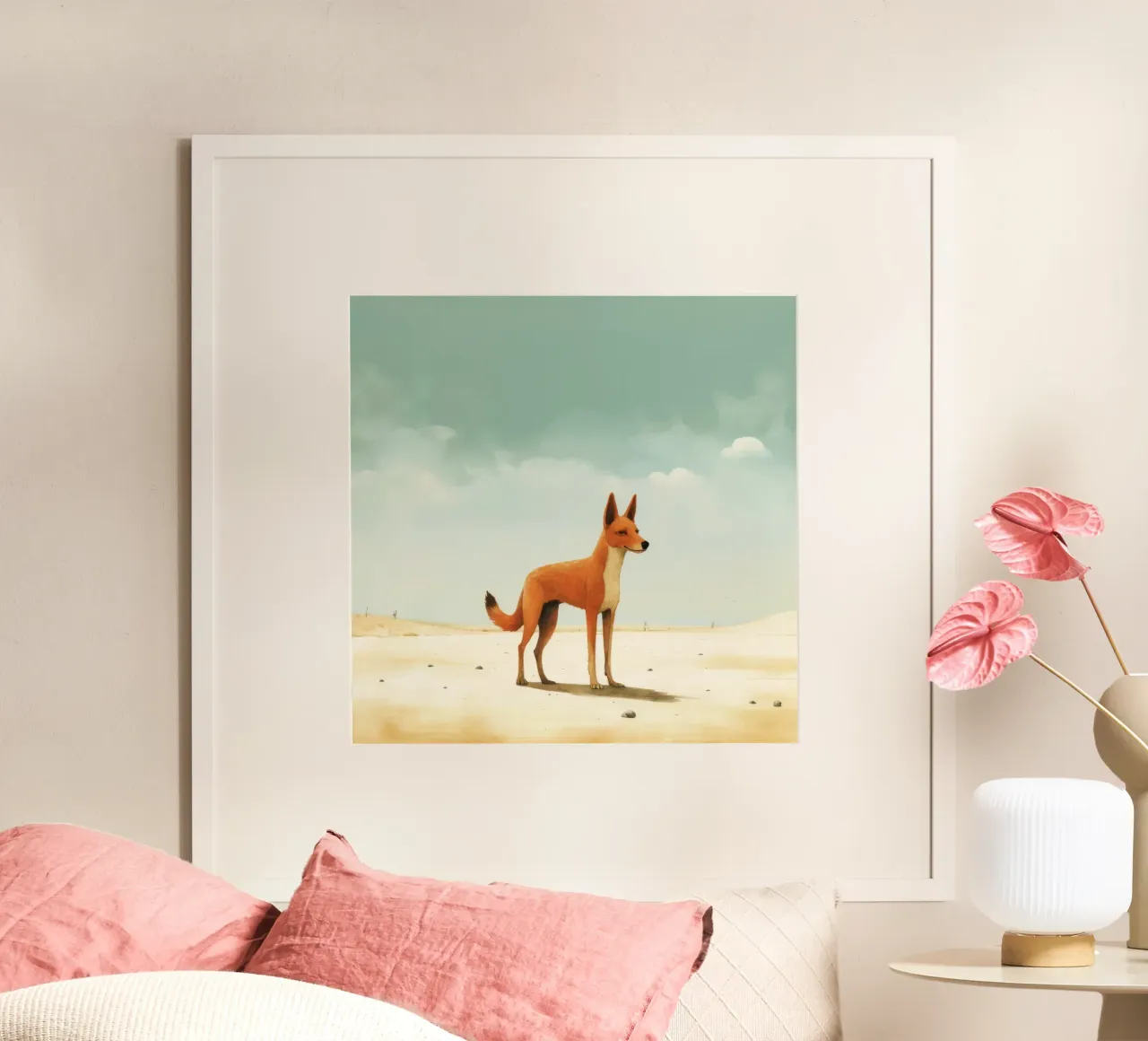 Minimaal Dingo poster van Minimal Animal Art