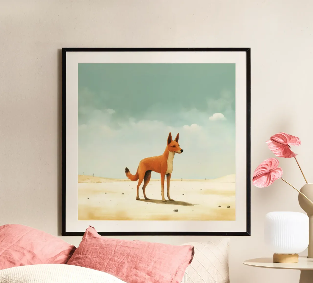Minimaal Dingo poster van Minimal Animal Art