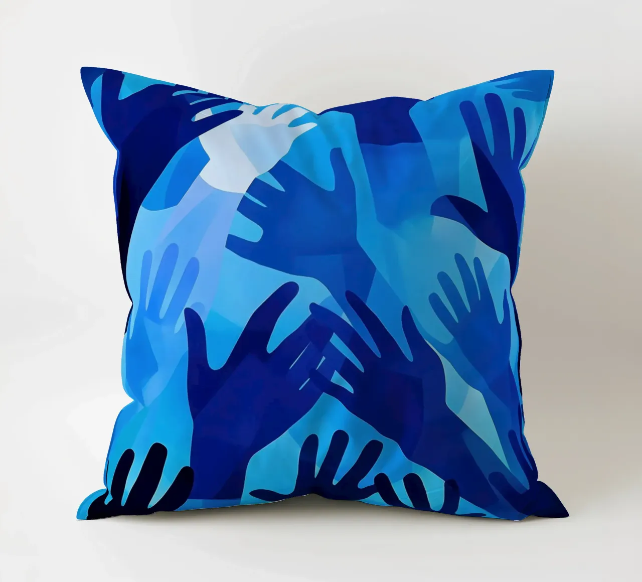 Blue hands | Pattern in different shades of blue decorative cushion by Autofocus