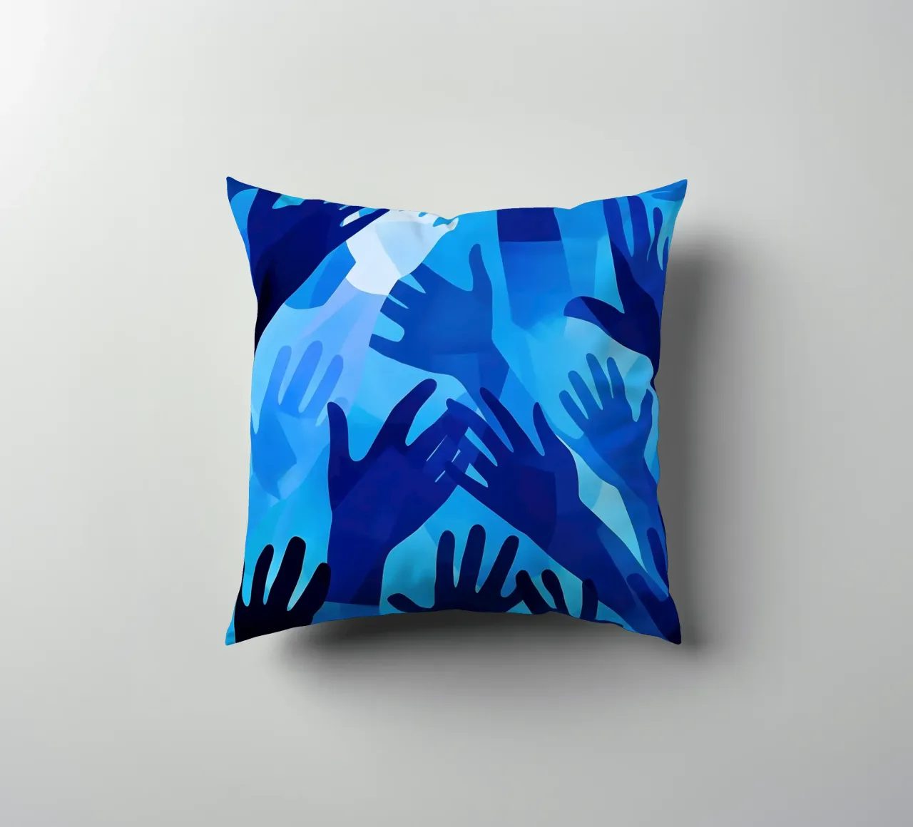Blue hands | Pattern in different shades of blue decorative cushion by Autofocus