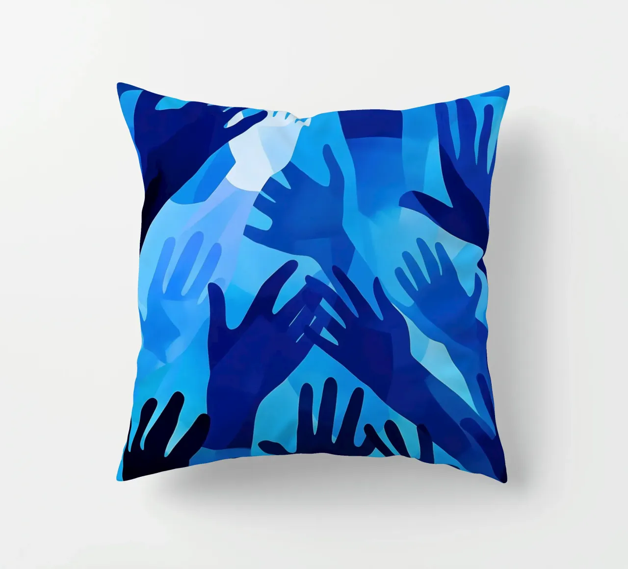 Blue hands | Pattern in different shades of blue decorative cushion by Autofocus