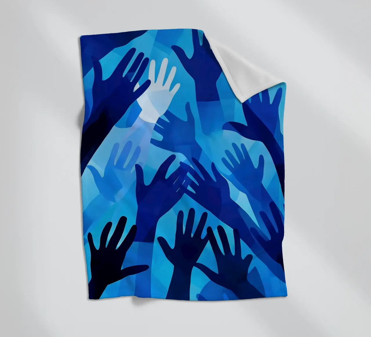 Blue hands | Pattern in different shades of blue fleece blanket by Autofocus