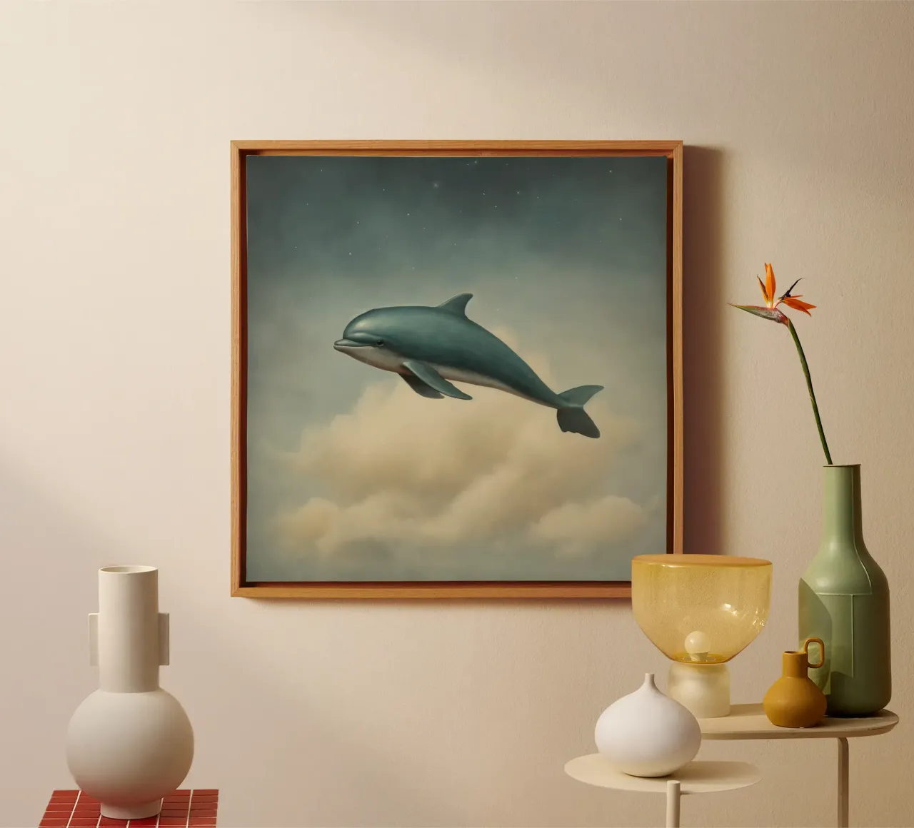 Delfino minimo 2 tela con Cornice a cassetta da Minimal Animal Art