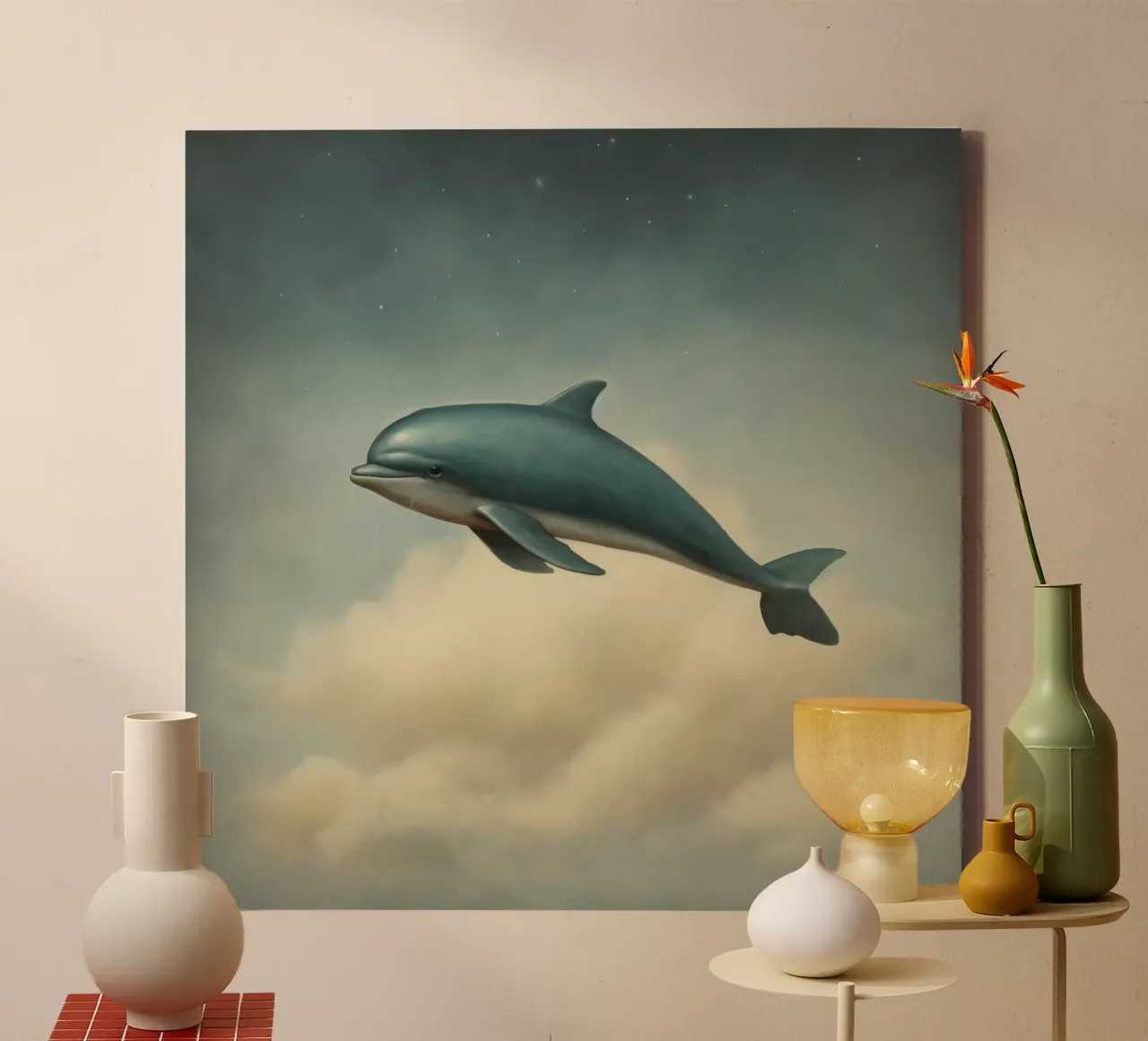 Delfino minimo 2 tela con Cornice a cassetta da Minimal Animal Art
