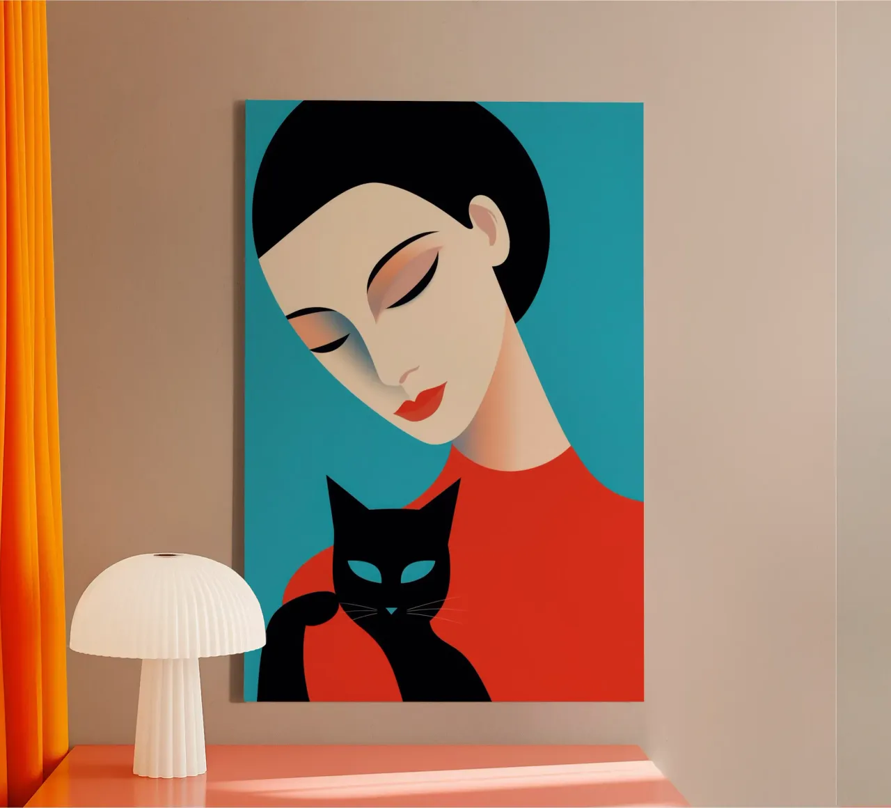Amore per i gatti | Ritratto di donna con gatto nero tela con Cornice a cassetta da Autofocus
