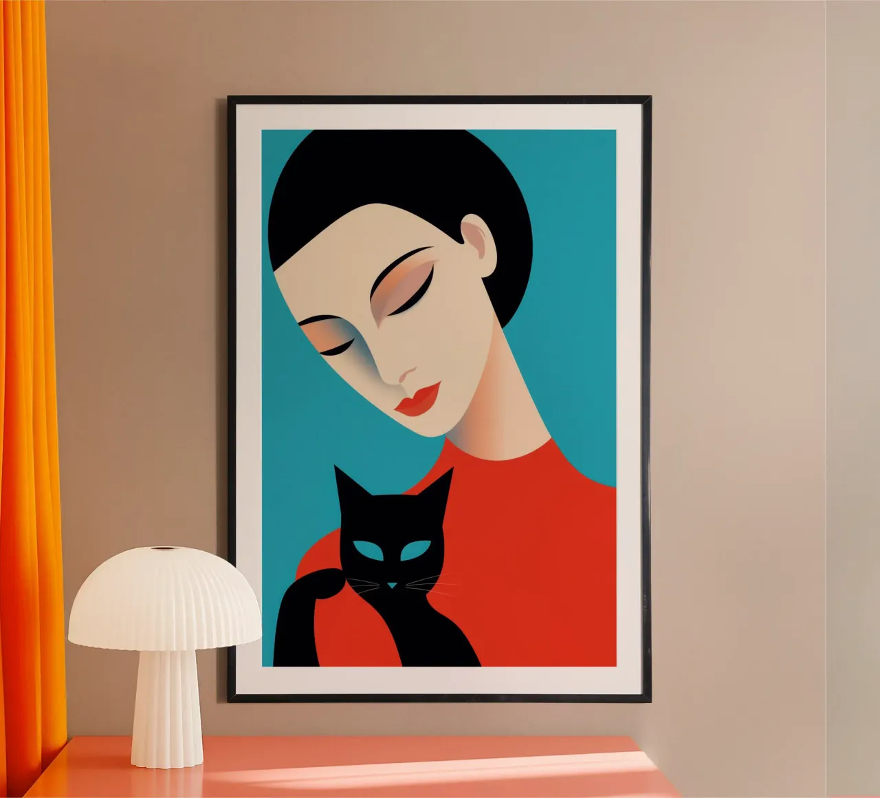 Amore per i gatti | Ritratto di donna con gatto nero carta hahnemühle da Autofocus