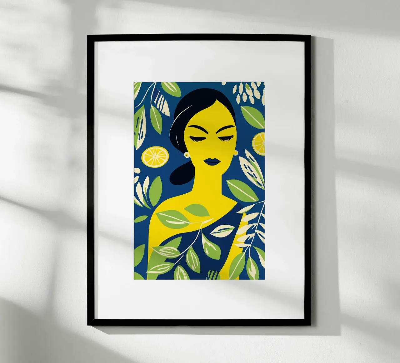 La dea degli agrumi siciliani | Donna con i limoni poster con telaio in legno da Autofocus